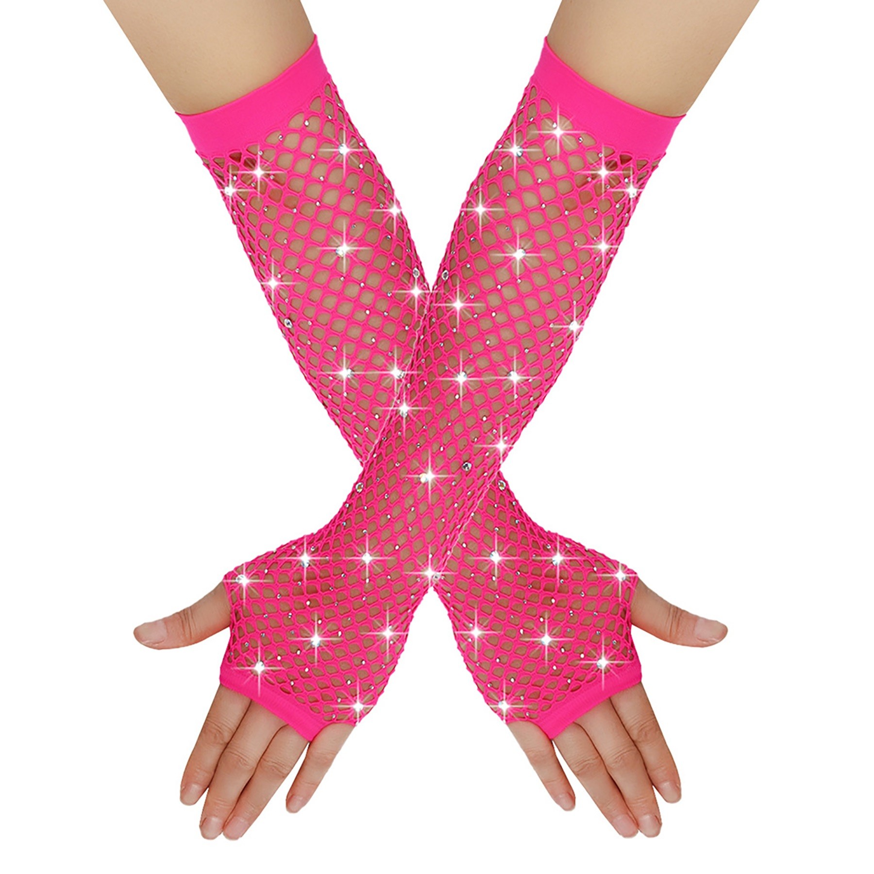 Rhinestone Fish Net Gloves 12