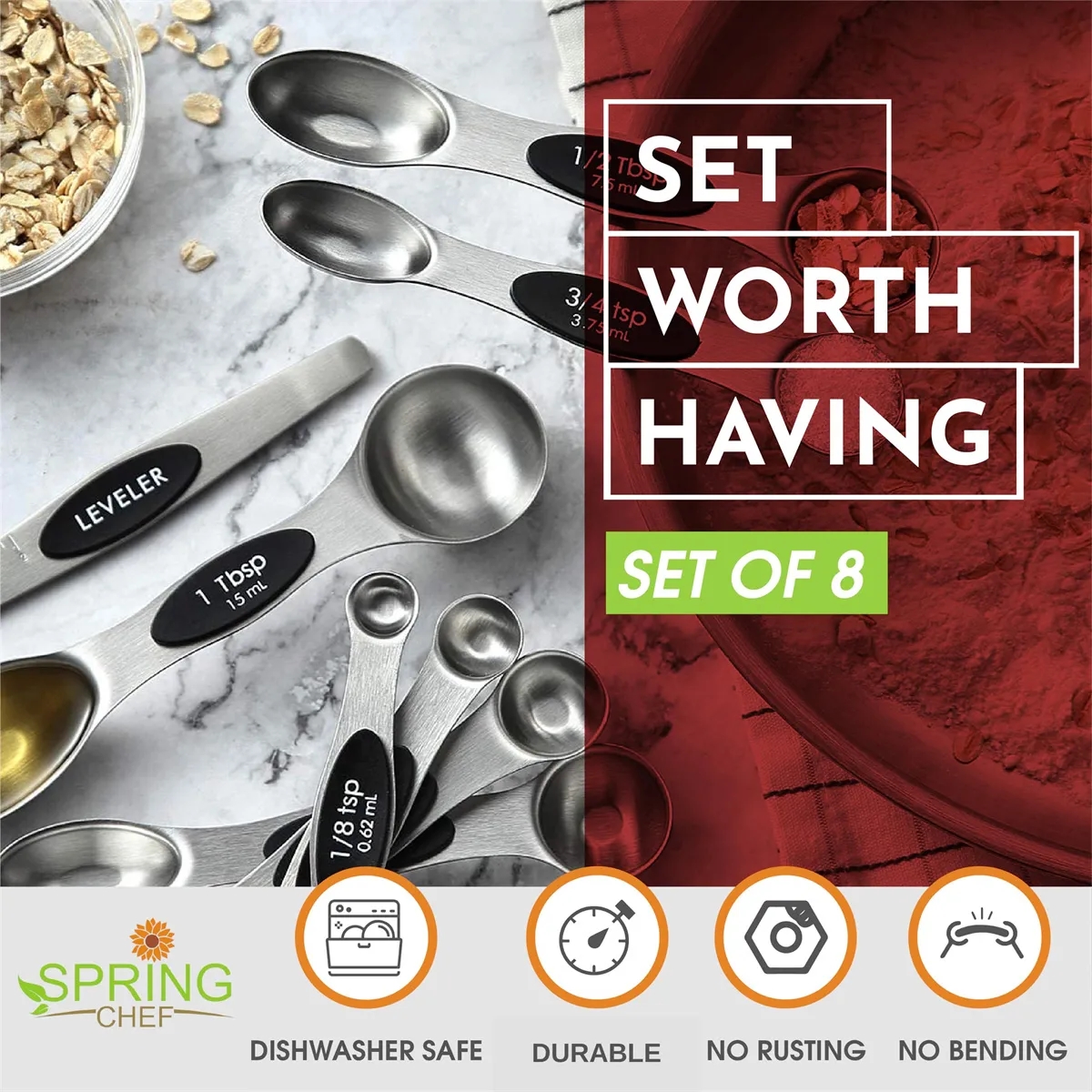Set of 8 Stainless Steel Magnetic Measuring Spoons 5