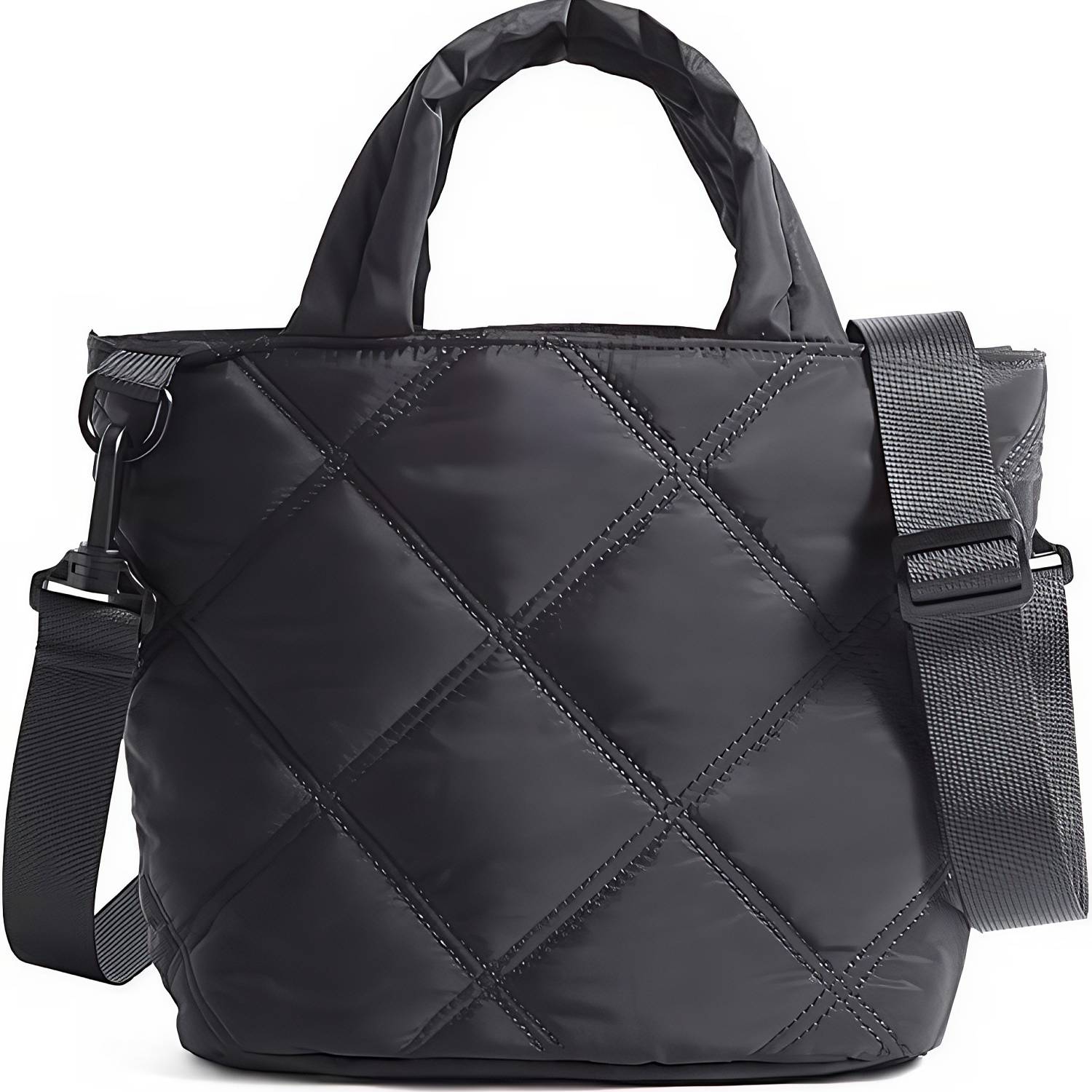 Nylon Puffer Quilted Crossbody Tote Bag w/ Handle 4