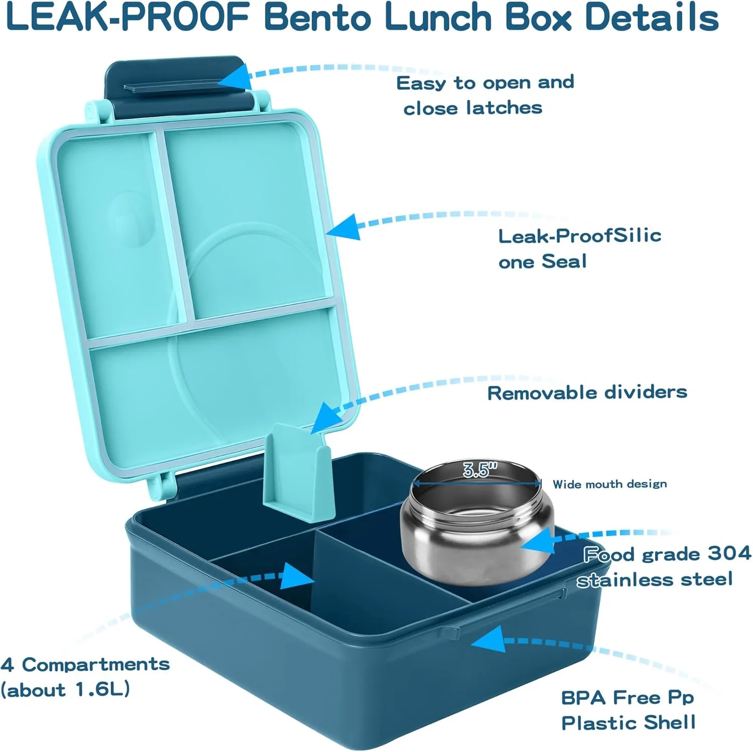 Food Grade PP Bento Lunch Box With Stainless Steel Bowl 3