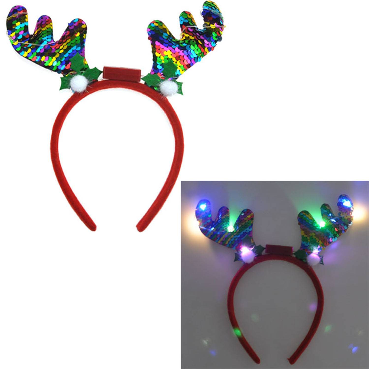 Plastic sequin antler headband 6 lights beadband 2
