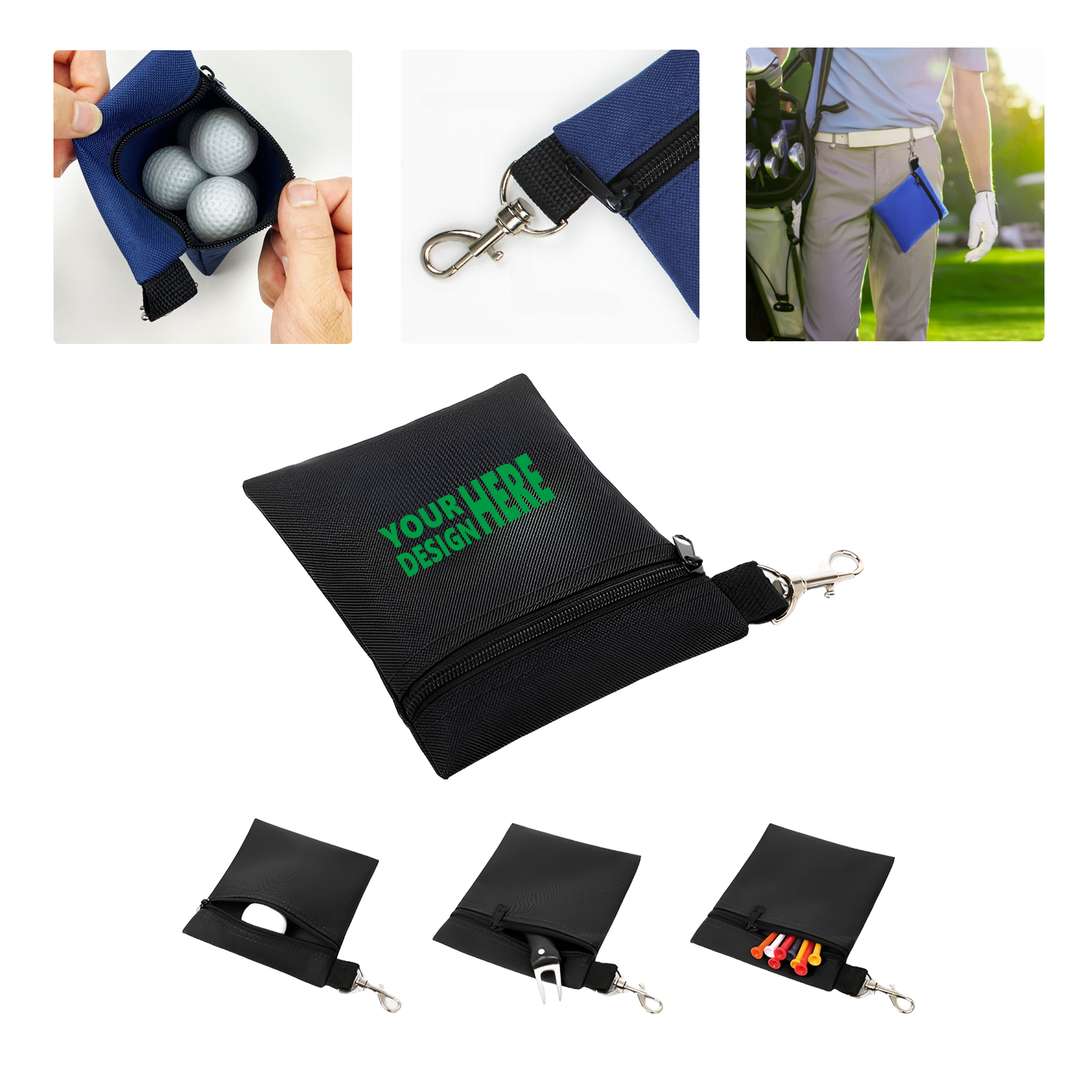 MOQ50 Custom Golf Nylon Ball Bag with Waist Clip 2