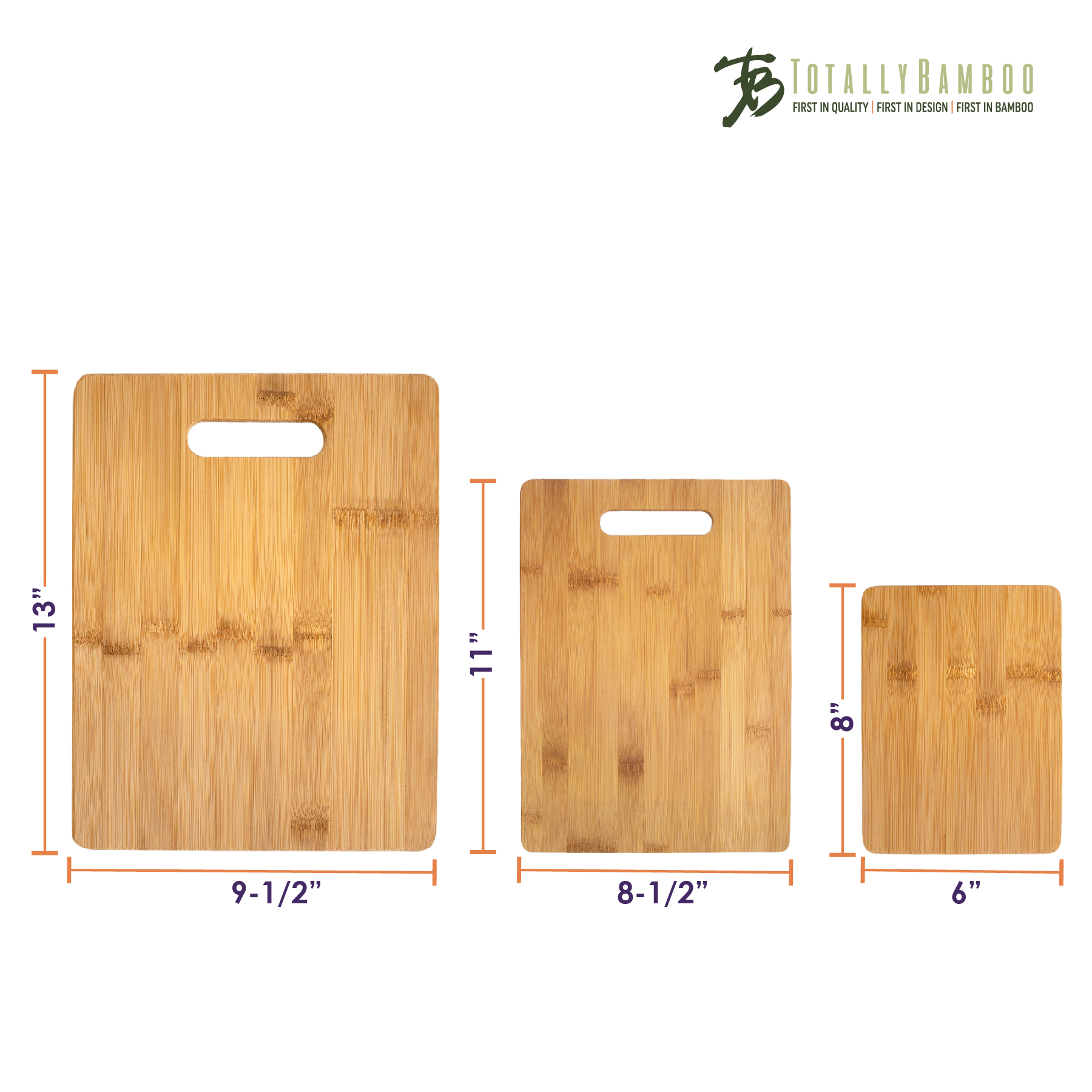 3-Piece Bamboo Cutting Board Set, 13" x 9-1/2", 11" x 8-1/2" and 8" x 6" 7