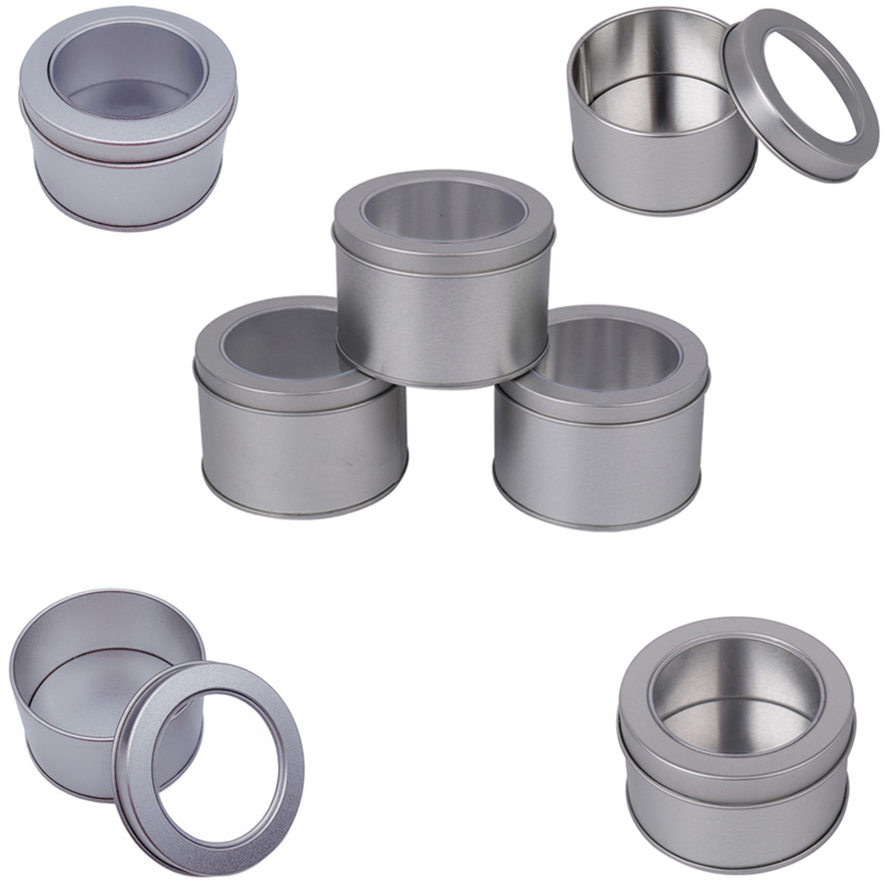 Round Tinplate Box Containers with PVC Clear Top Window 1