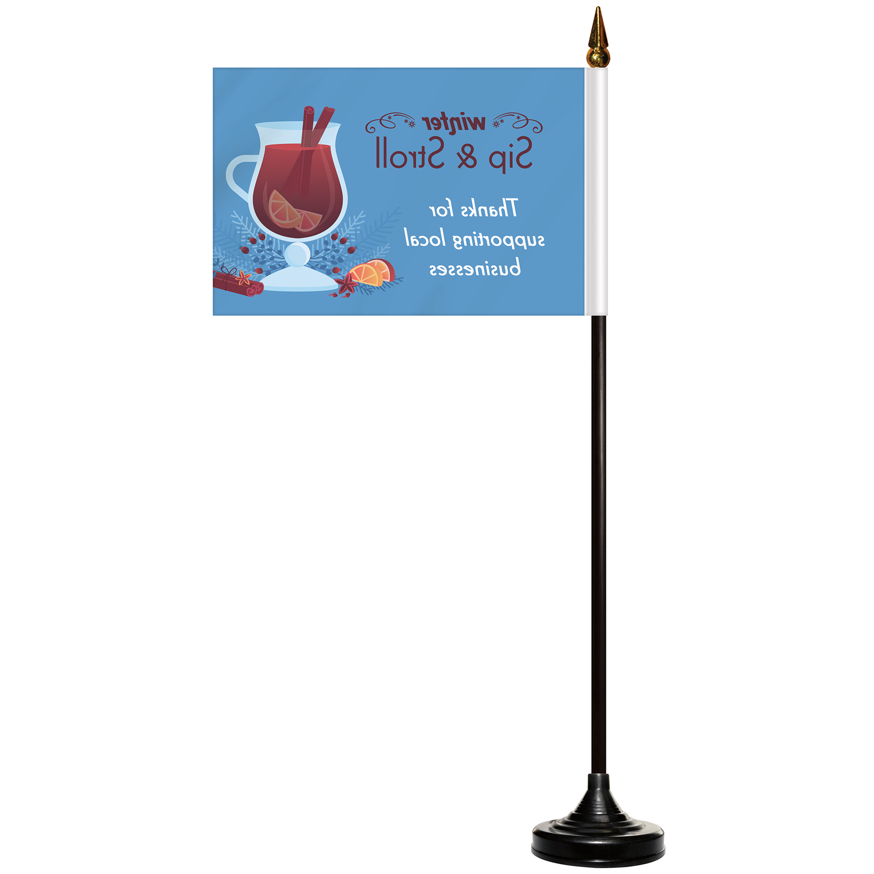 4" x 6" Single Reverse Stick Flag with Black Plastic Weighted Base 6