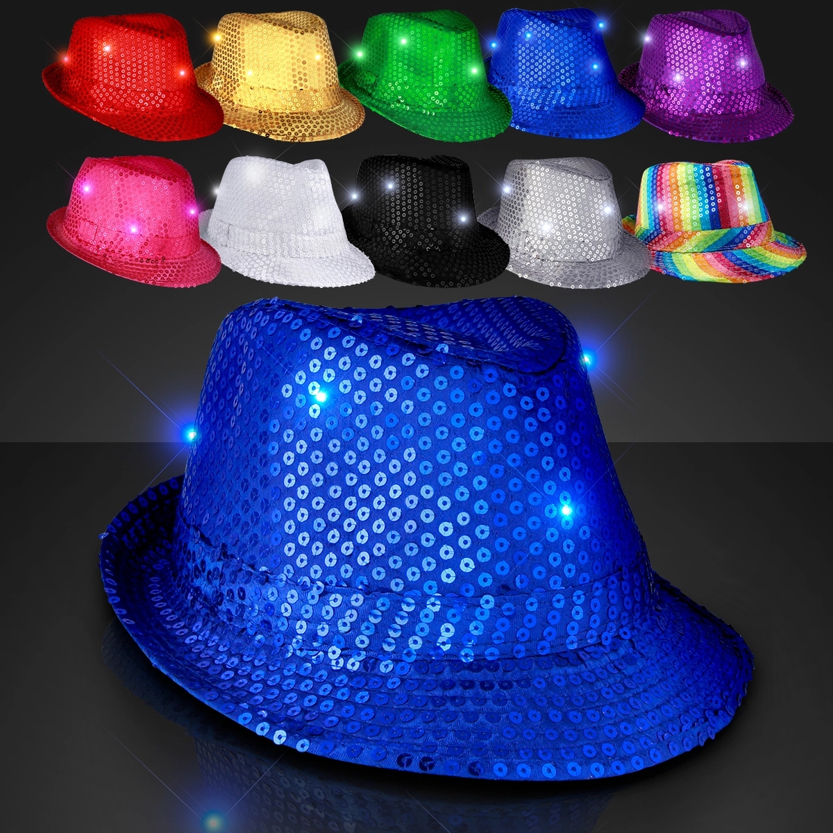 Shiny Single Colored Fedora Hats with Flashing Lights 29