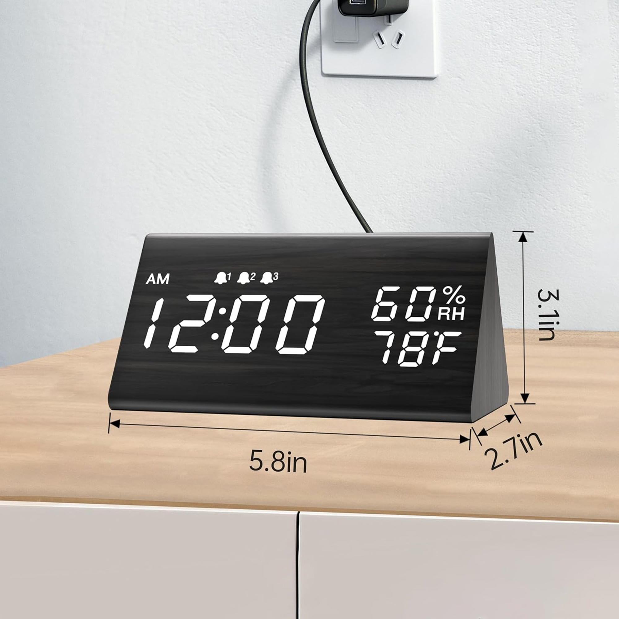 Wooden Digital Alarm Clock With LED Time Display 2