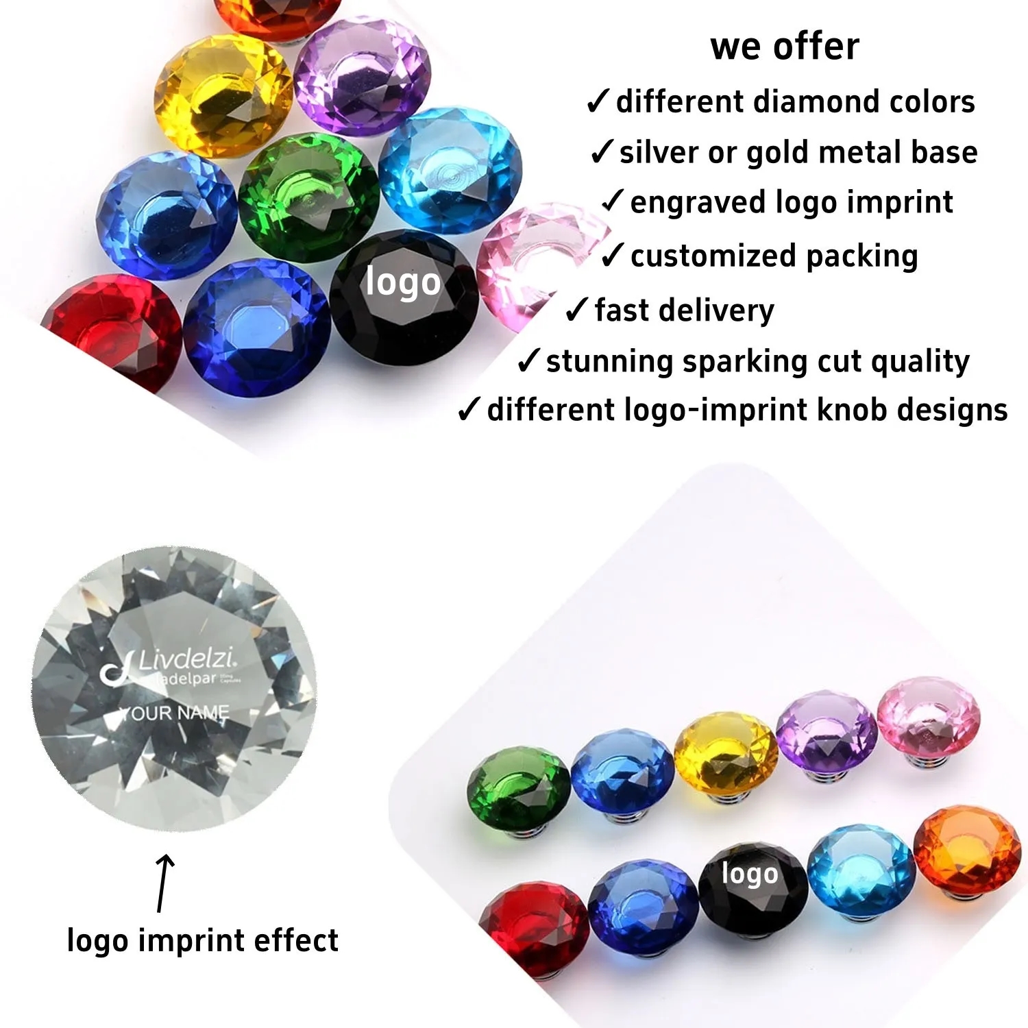 Furniture Diamond Crystal Knobs Drawer Glass Hardware Pulls 1