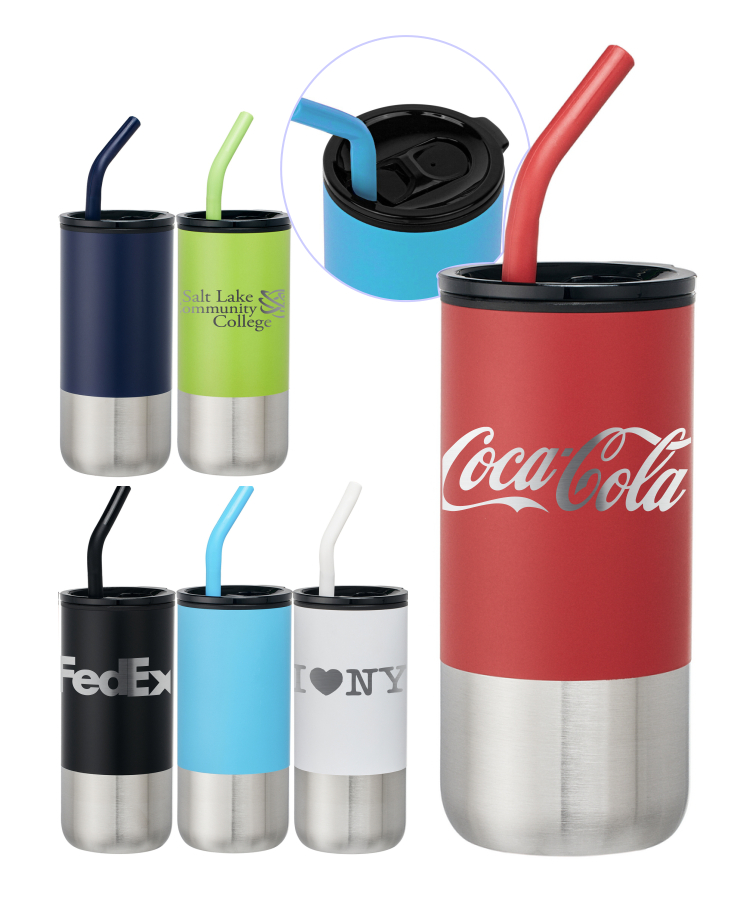 Union Printed - 18oz Double-wall Stainless Steel Tumbler (plastic liner) SS Drinking Straw and Silic 1