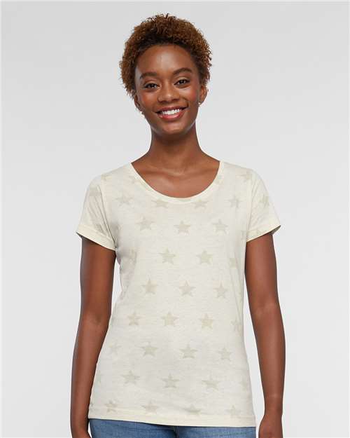 Women's Star Print Scoop Neck Tee - 3629 27