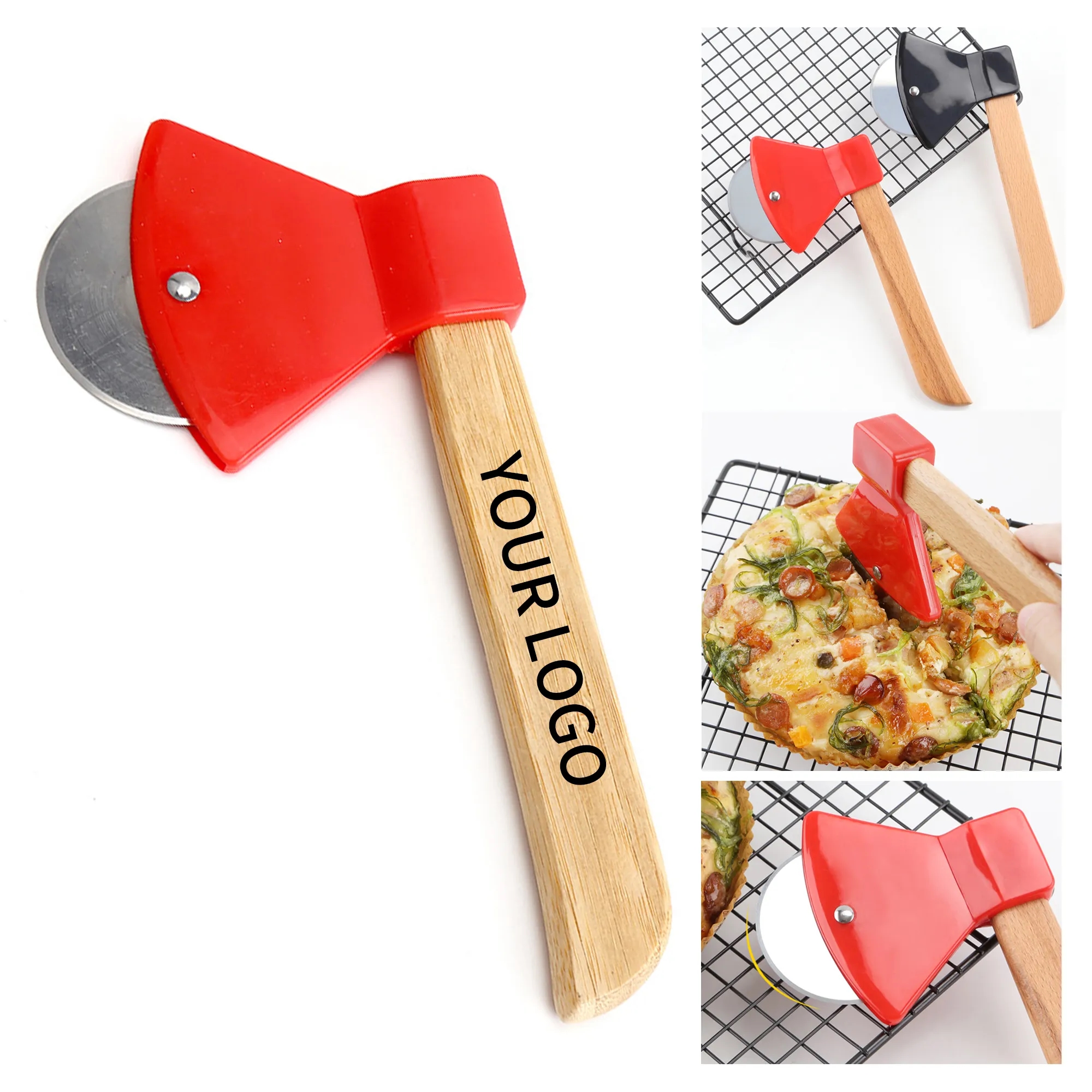Axe-Shaped Pizza Cutter with Bamboo Handle 5