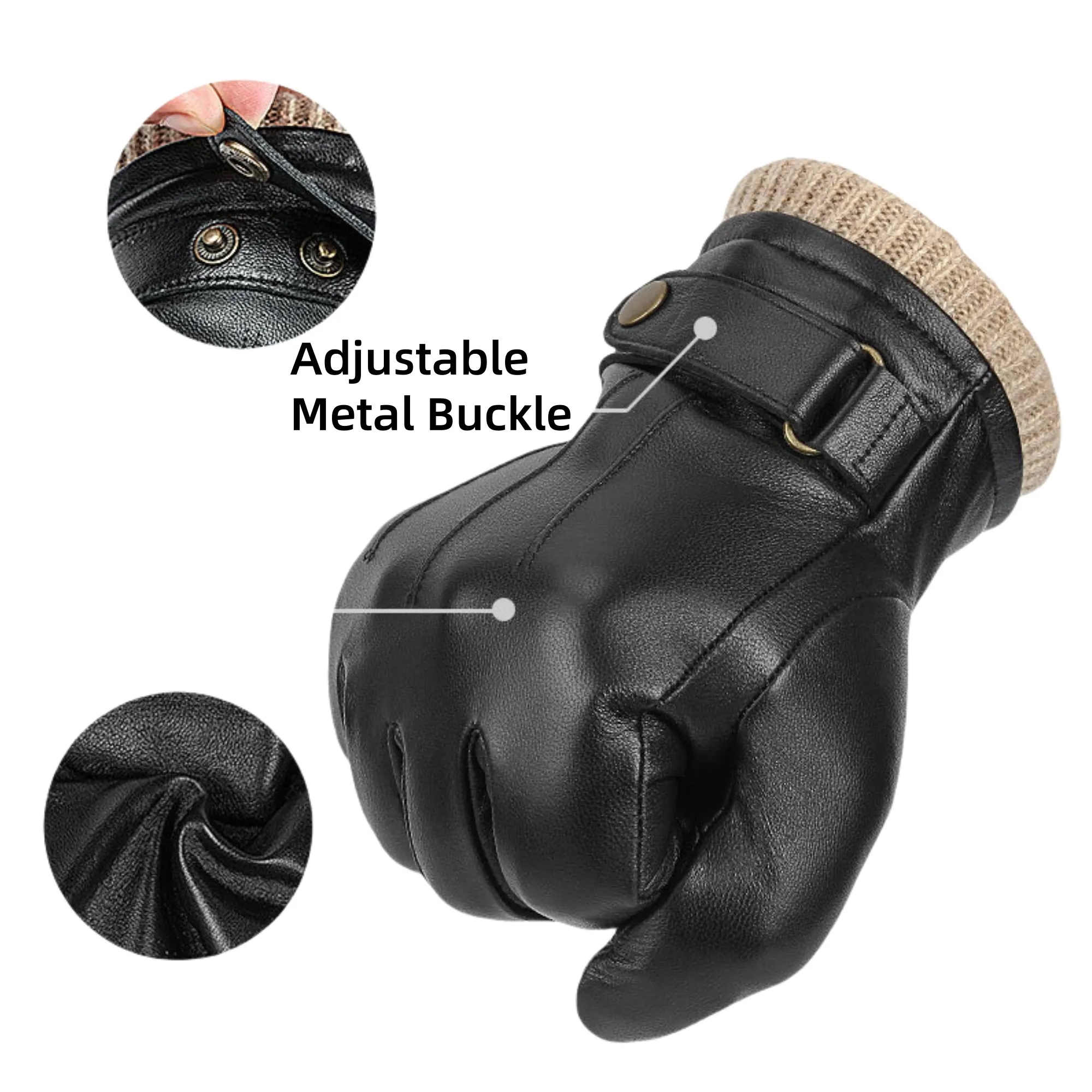 Leather Gloves, Adjustable Buckle, Winter Promotion 2