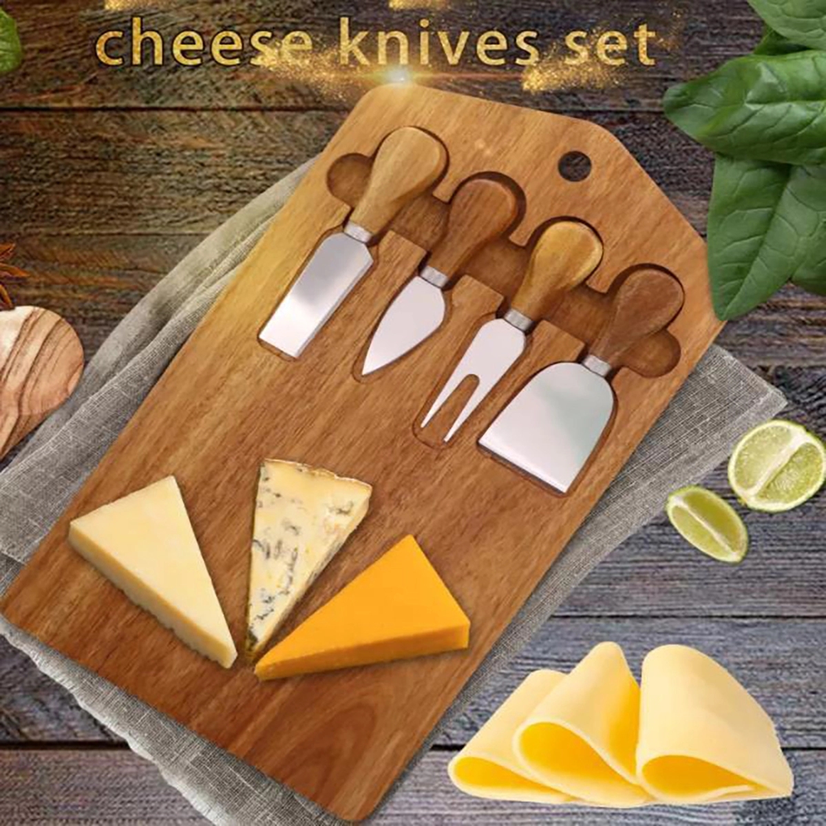 Cutting Board With Cheese Knife Set 5