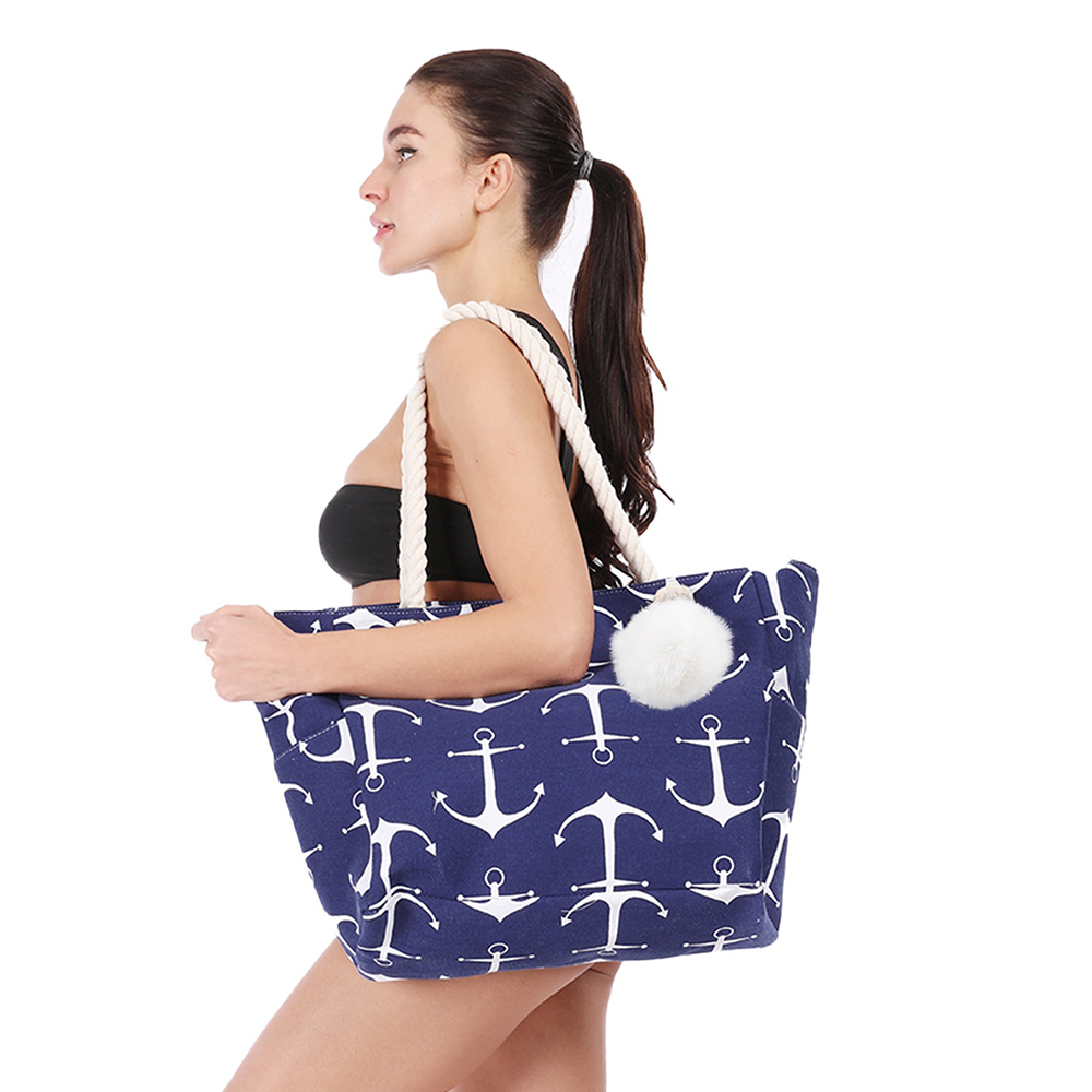 Large Canvas Striped Beach Bag, custom tote bag with logo imprint 3