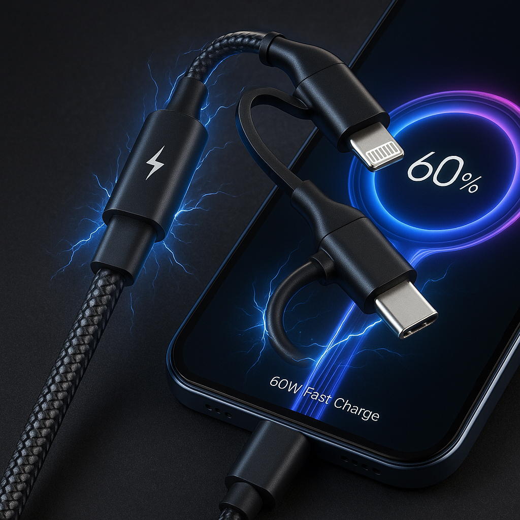 2-in-1 USB-C Charging Cable with Lightning Adapter - 60W Fast Charge 9