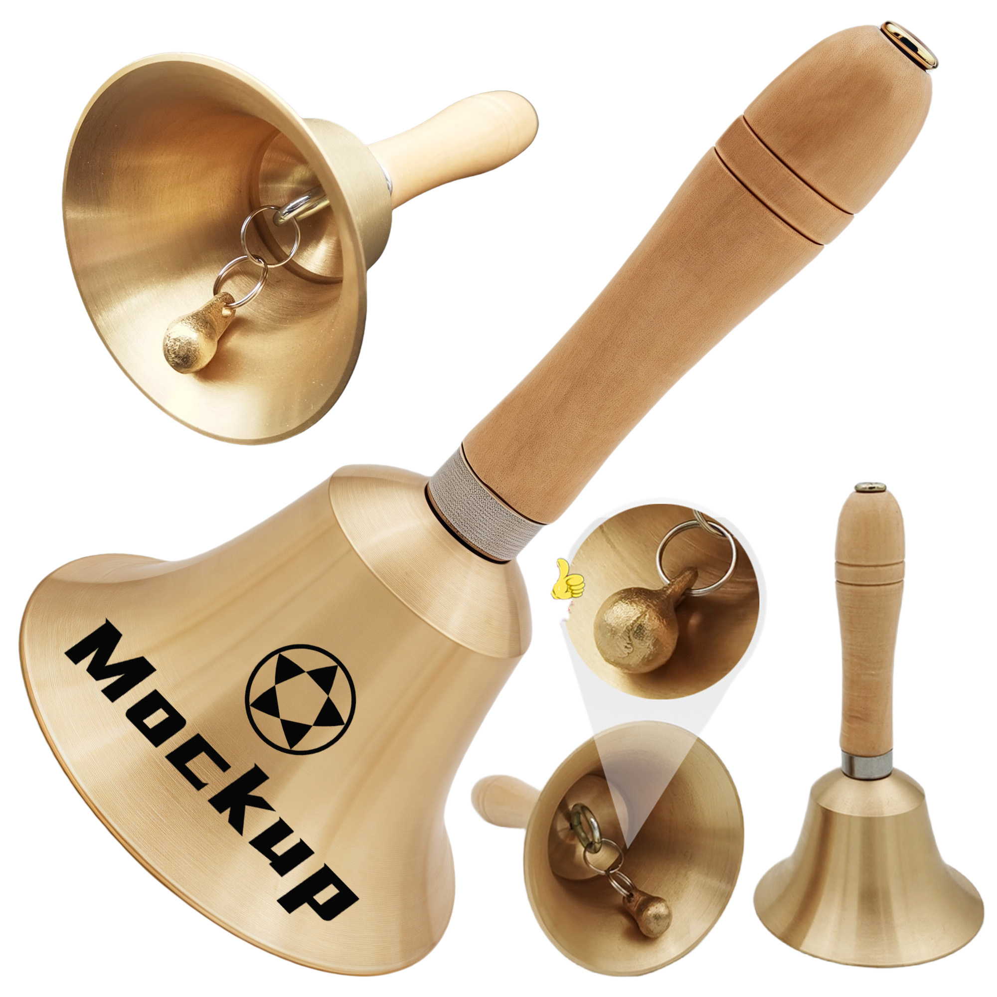 Brass Hand Call Bell with Wooden Handle 5