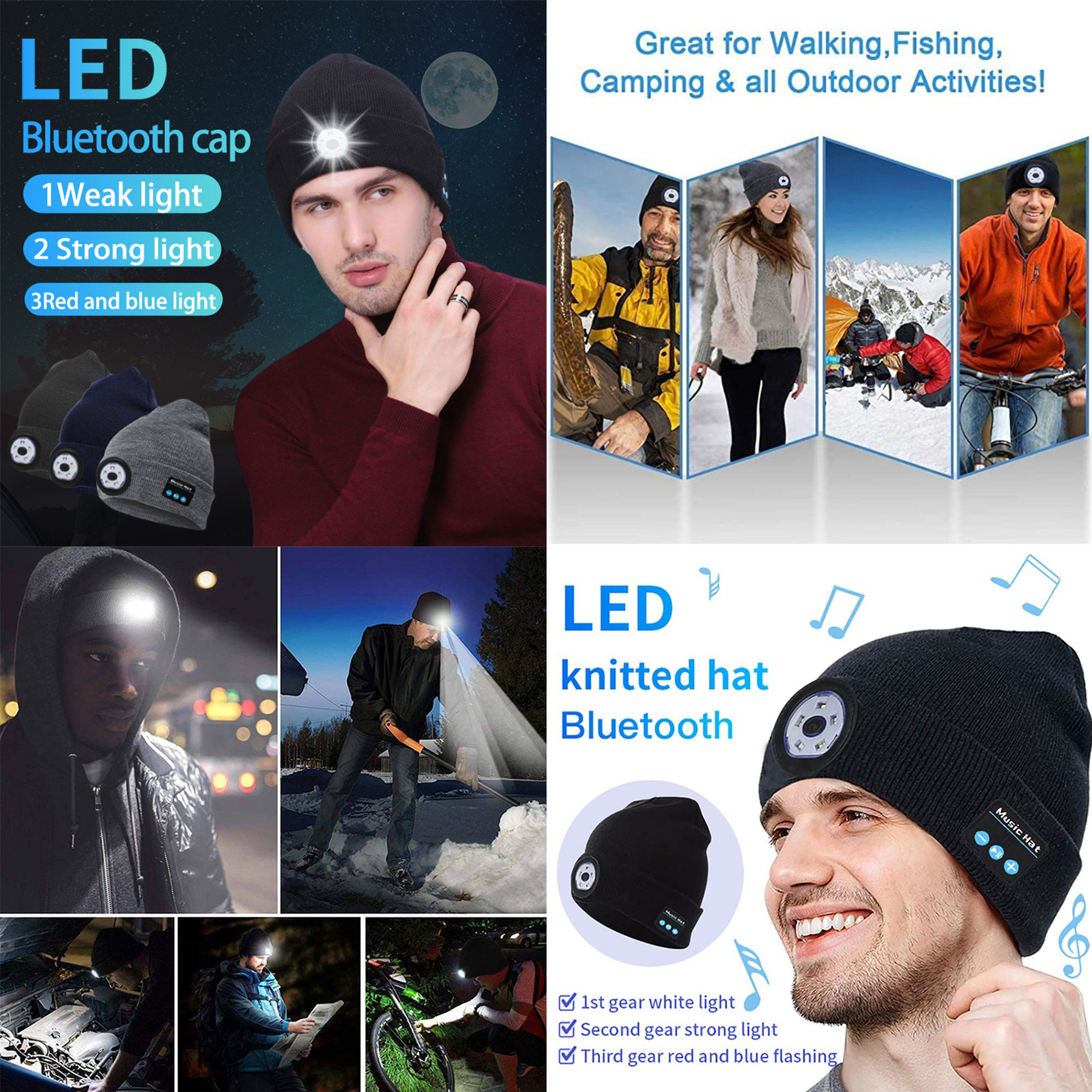 Bluetooth Unisex LED Beanie Hat with Light