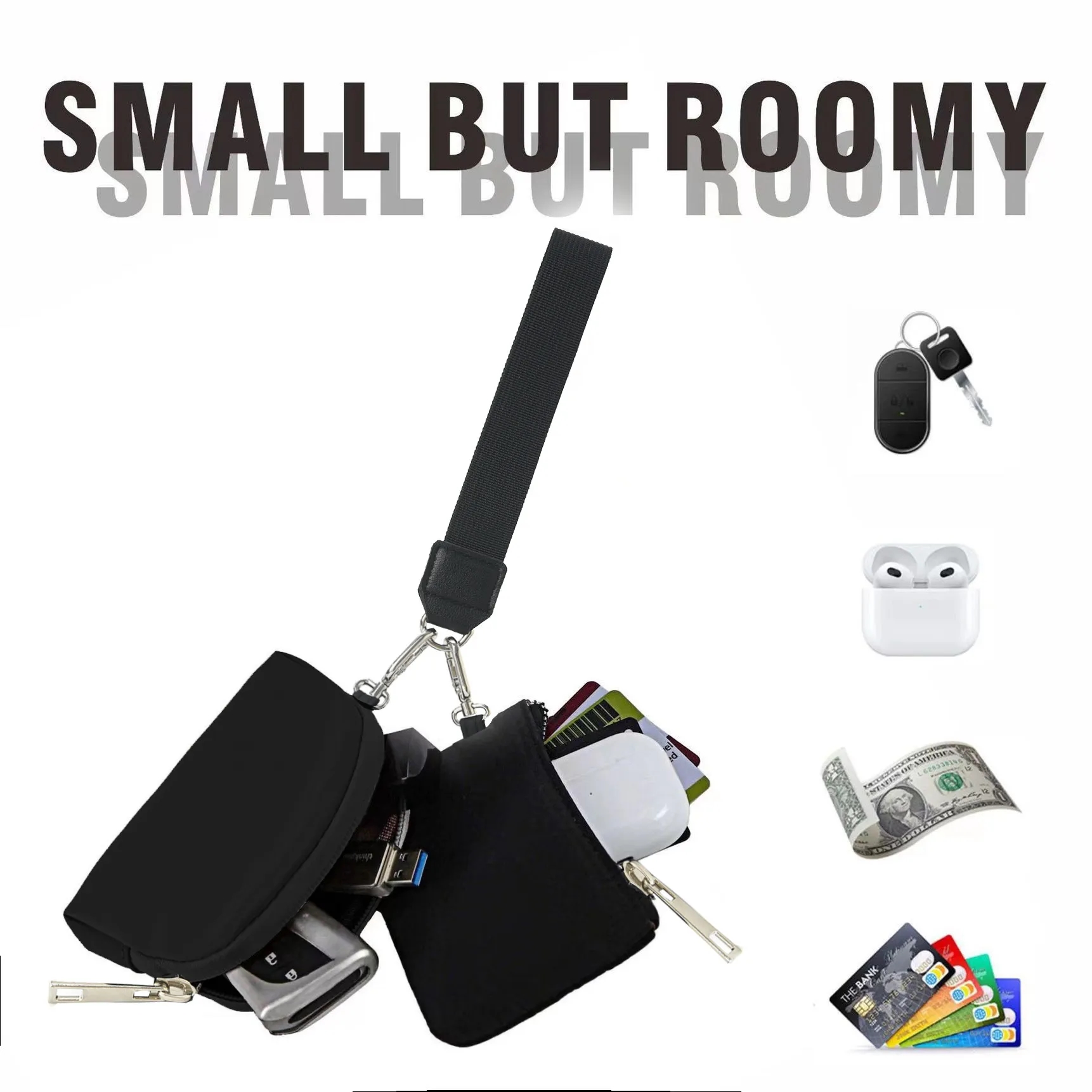 Double Pocket Coin Purse Nylon Customizable Wrist Wristlet 1