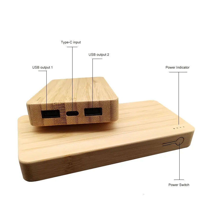 10000mAh Bamboo Wood Wireless Charging Power Bank 2