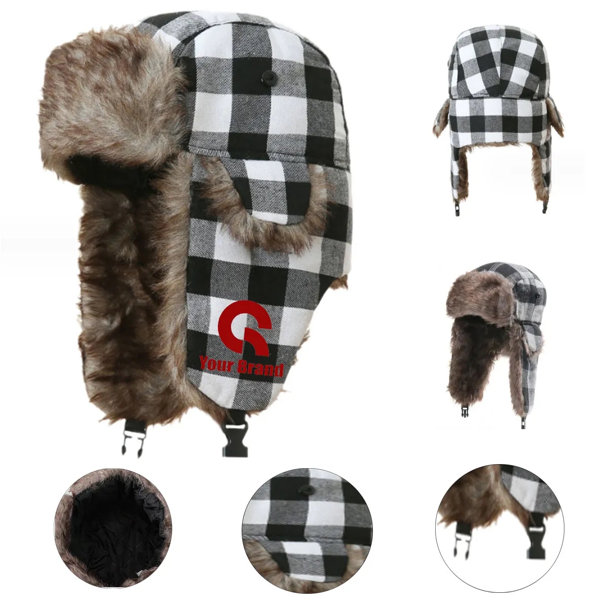 WarmThick Winter Windproof Unisex Plaid Trapper Hat 4