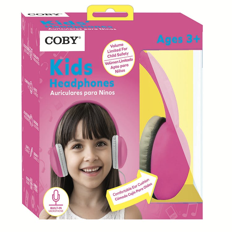 COBY Volume-Safe Kids' Headphones - Pink Ages 3+ 1