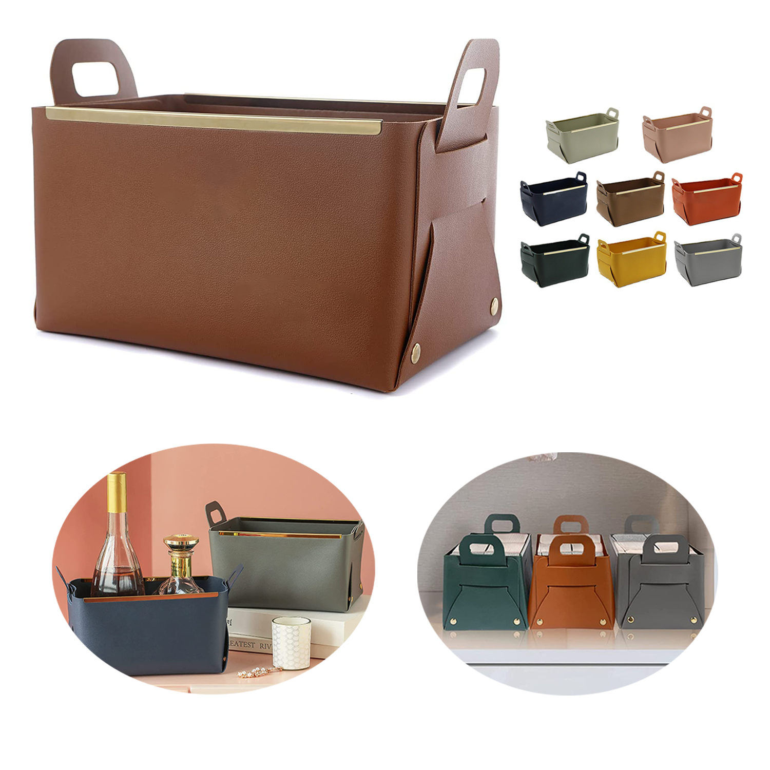 Small Leather Foldable Storage Basket 2