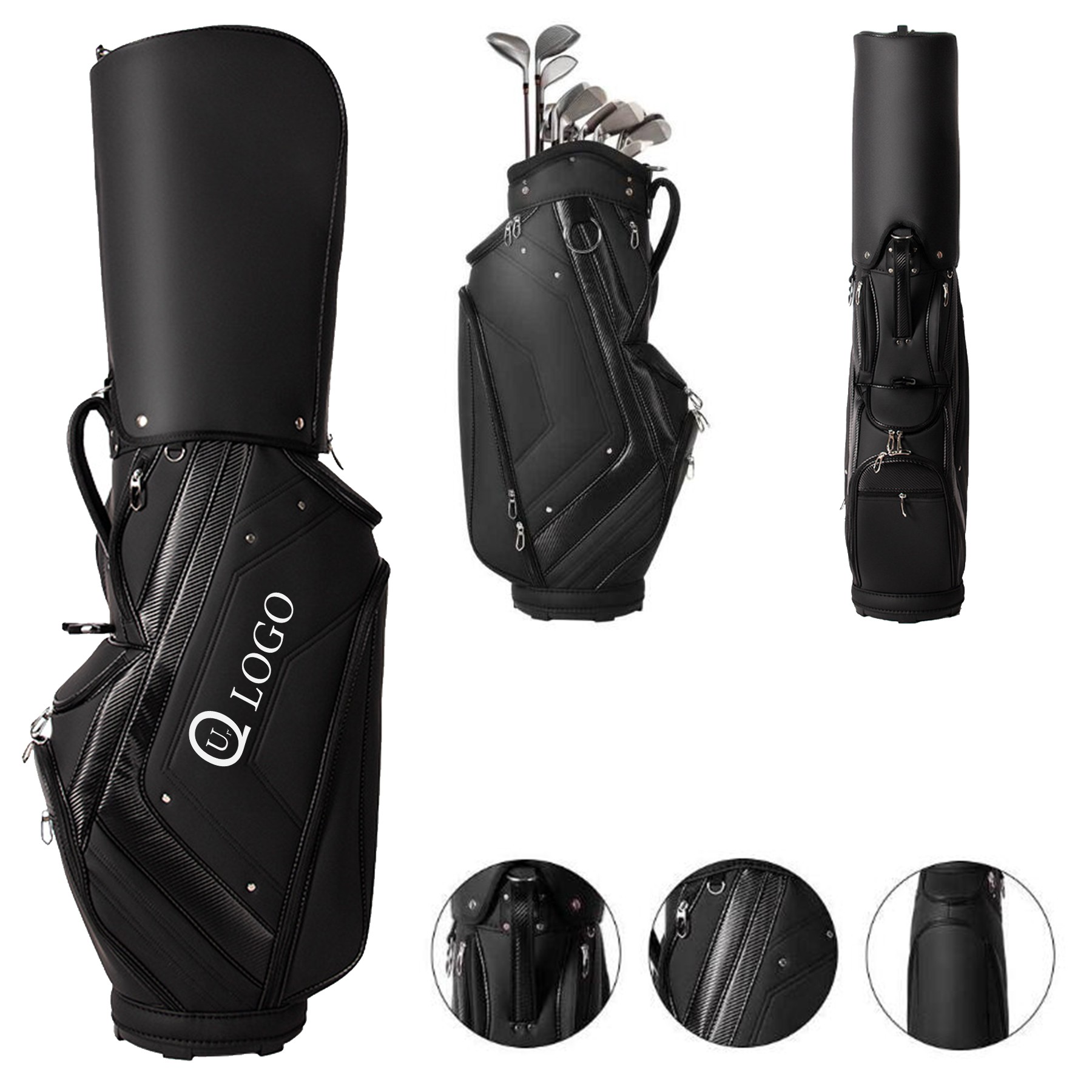 9 Inch Black Carbon Fiber Woven Pu Golf Bag