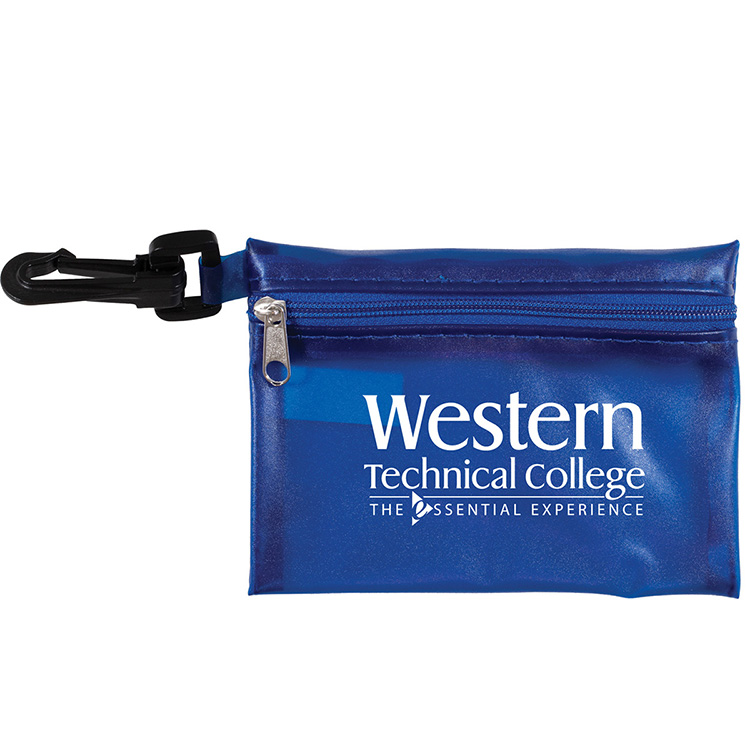 "TROUTDALE" 13 Piece First Aid Kit inTranslucent Zipper Kit with Plastic Carabiner Attachment 26