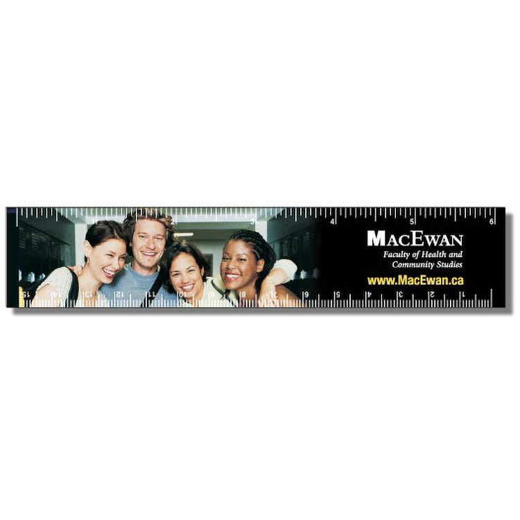 .040 White Matte Styrene Plastic 6" Rulers (1.25" x 6.25") square corners, full colour imprint