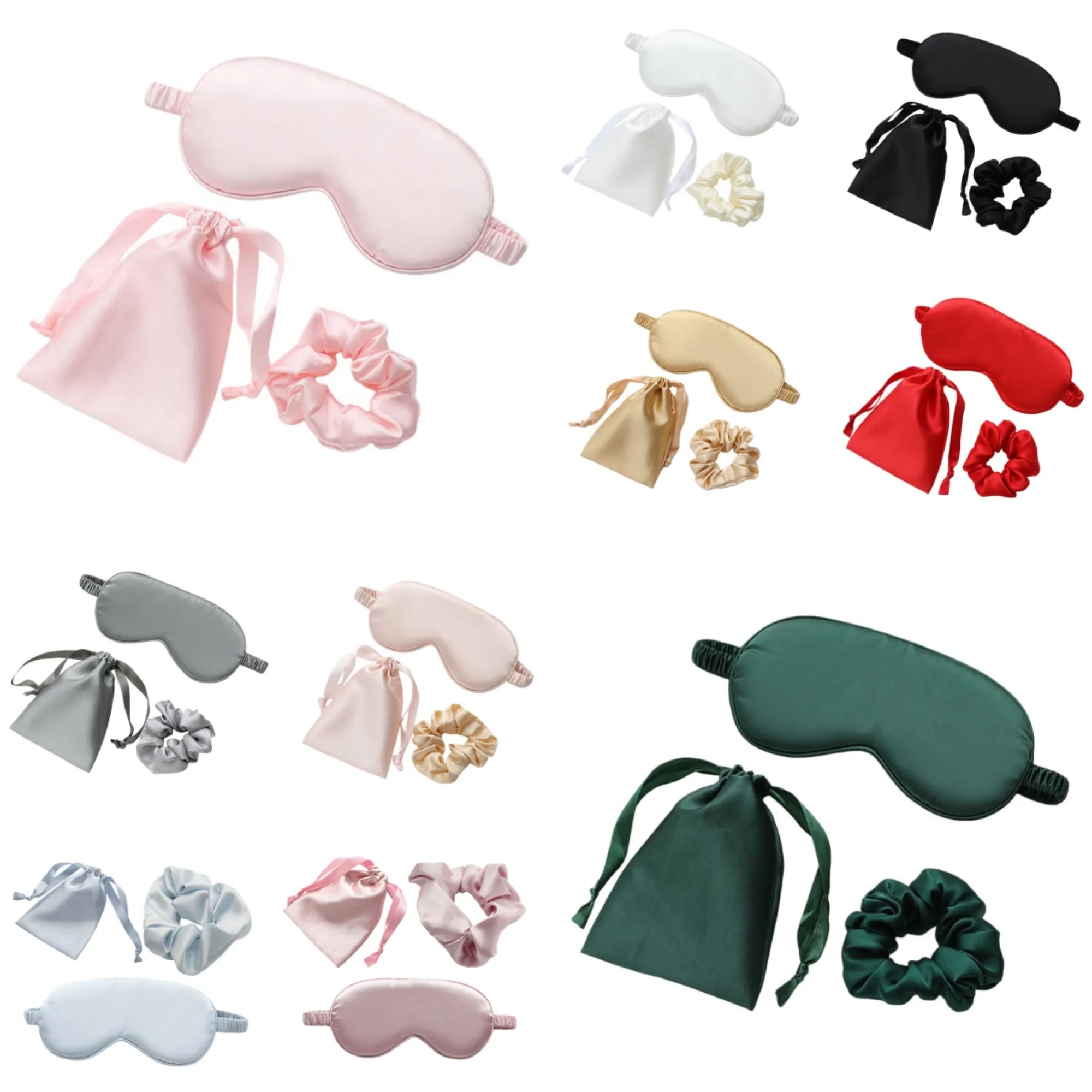 3 Piece Travel Set Sleep Mask Scrunchie Drawstring Bag 1