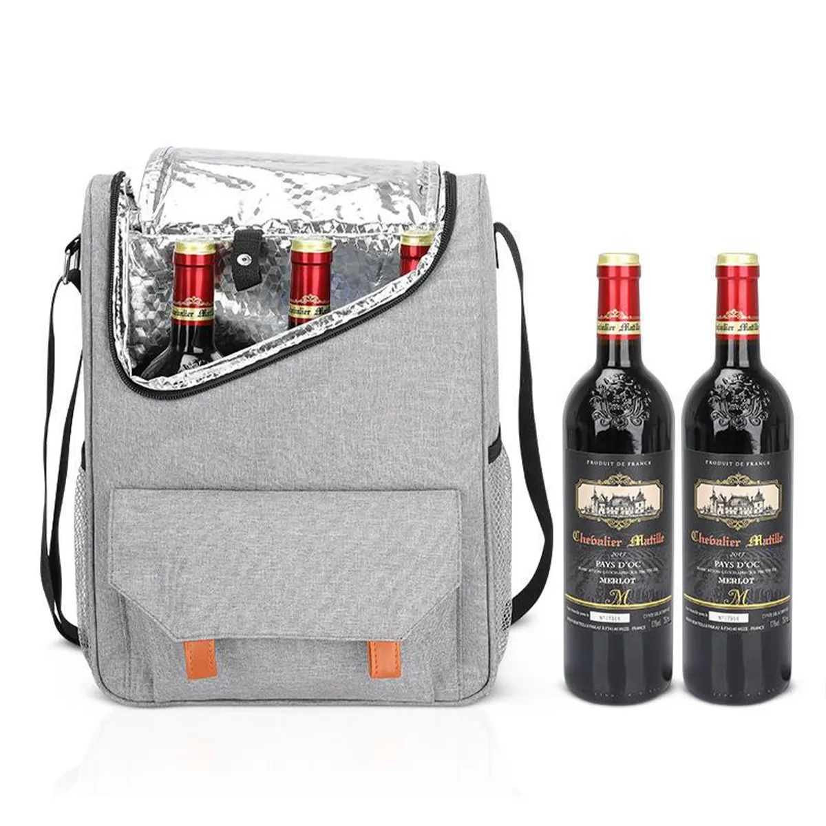 Custom Portable Three Bottles Red Wine Cooler Insulated Bag 2
