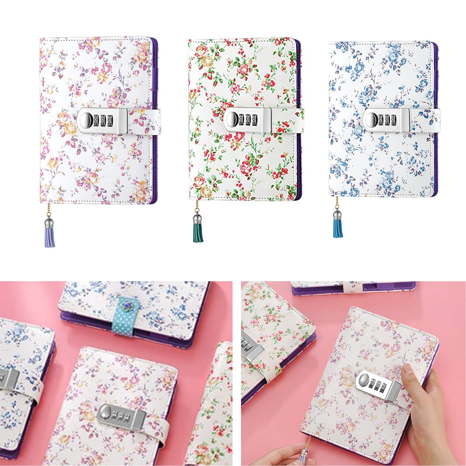 7.3 x 5.3 inch PU Leather Combination Locked Diary Journal Notebook 3