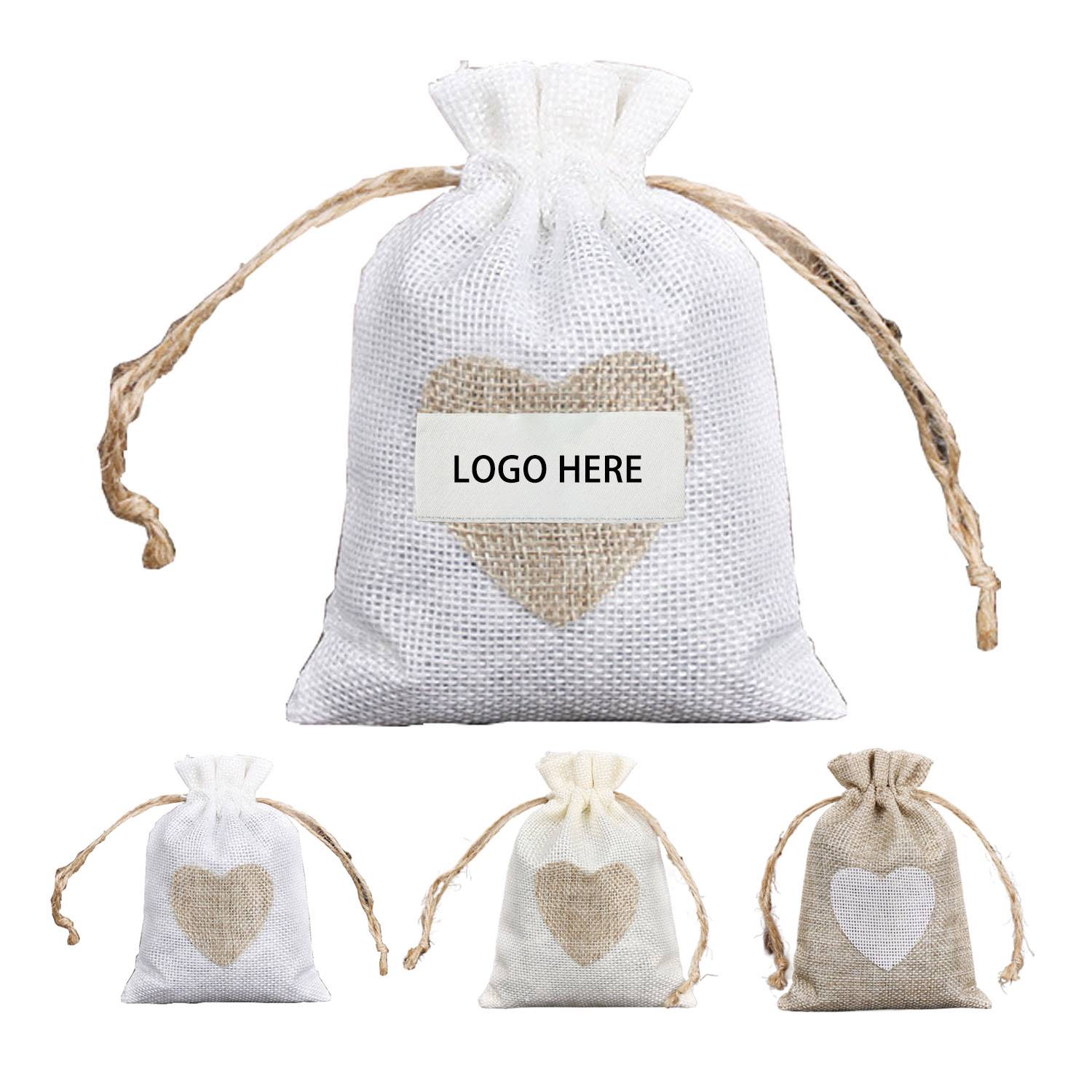 Small Linen Burlap Heart Drawstring Pouch Candy Gift Bag 2
