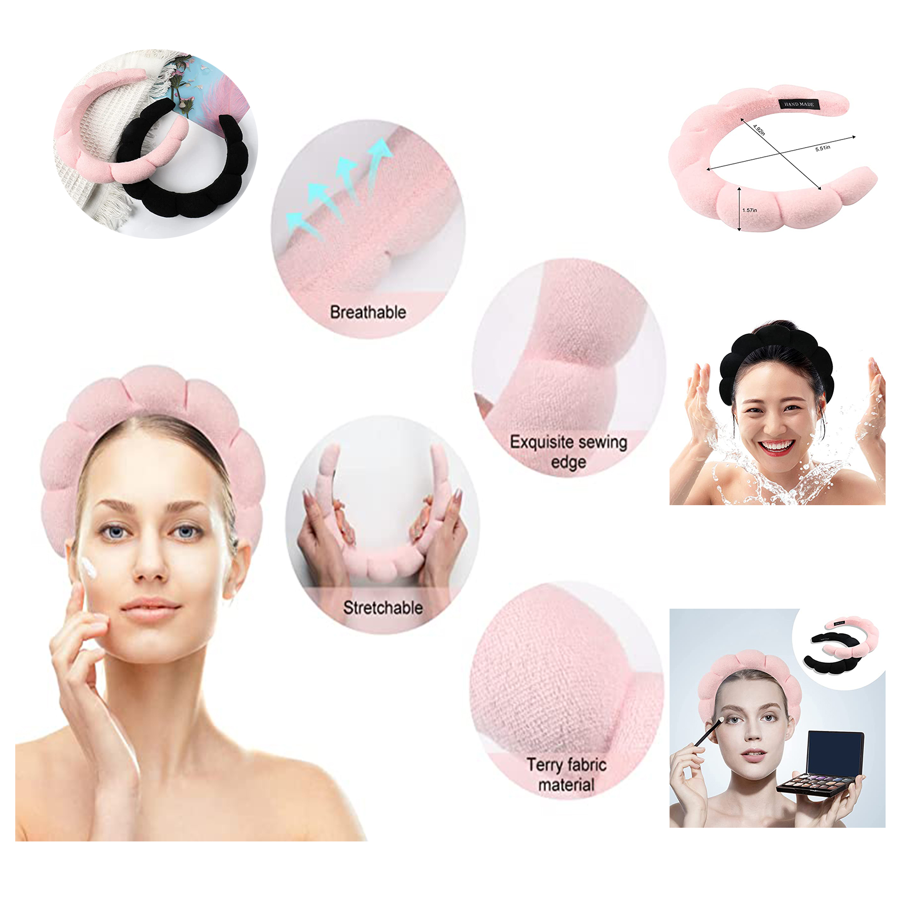 15 3/4" x 19 11/16" Spa Headbands for Women 2