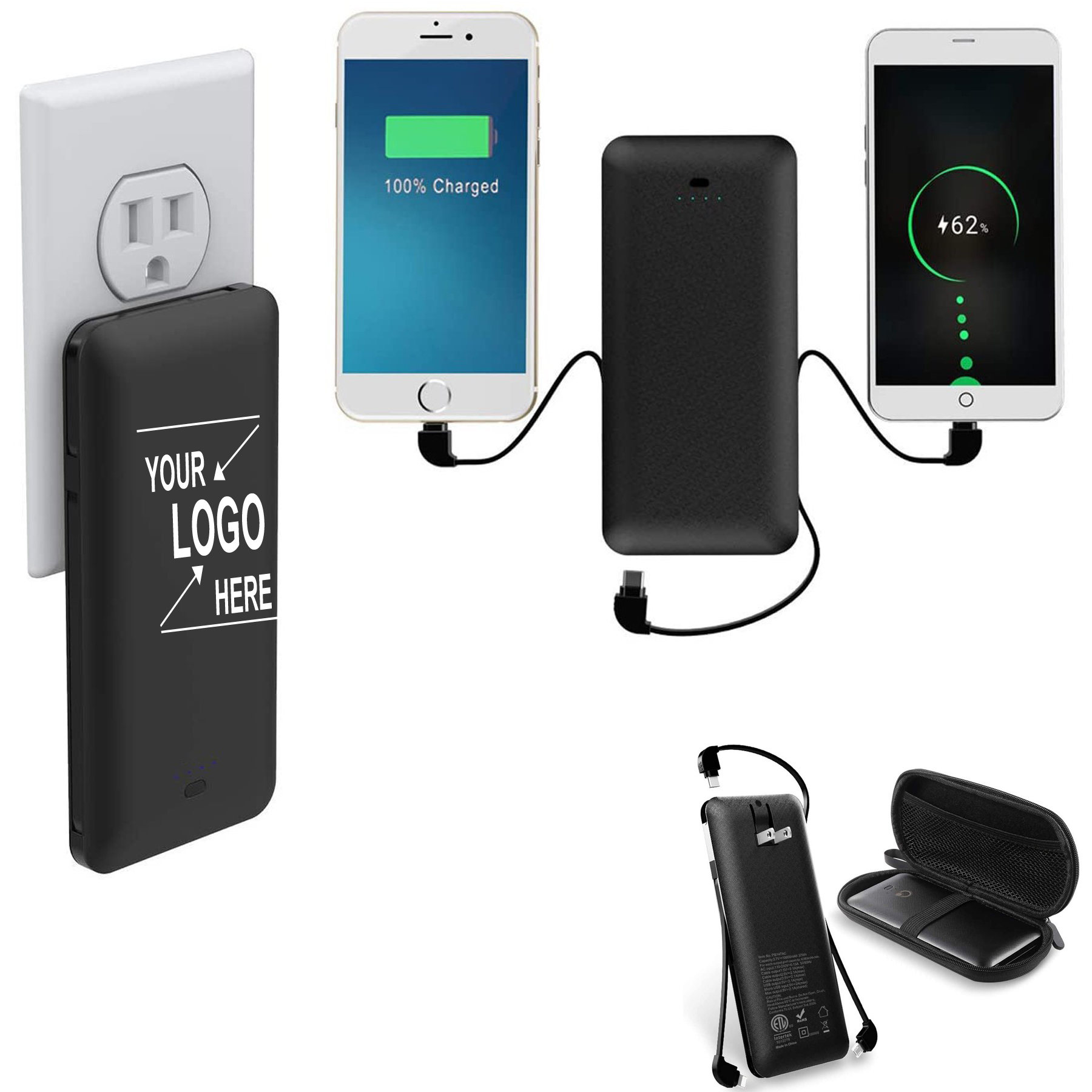 10000mAh Portable Power Bank with AC Plug and Built-in Cables 4