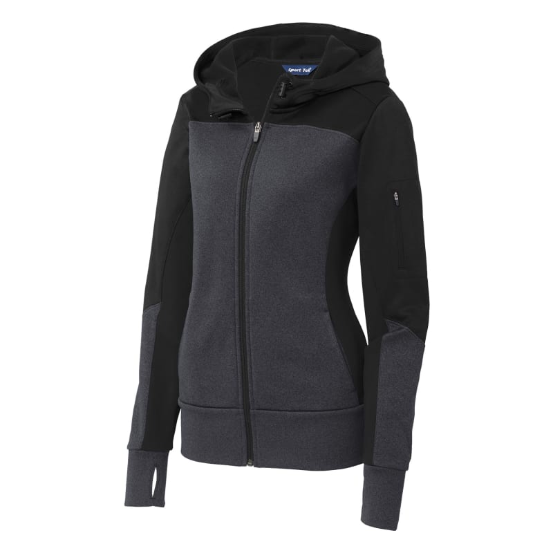 Sport-Tek Women's Tech Fleece Colorblock Full-Zip Hooded Jacket. 2