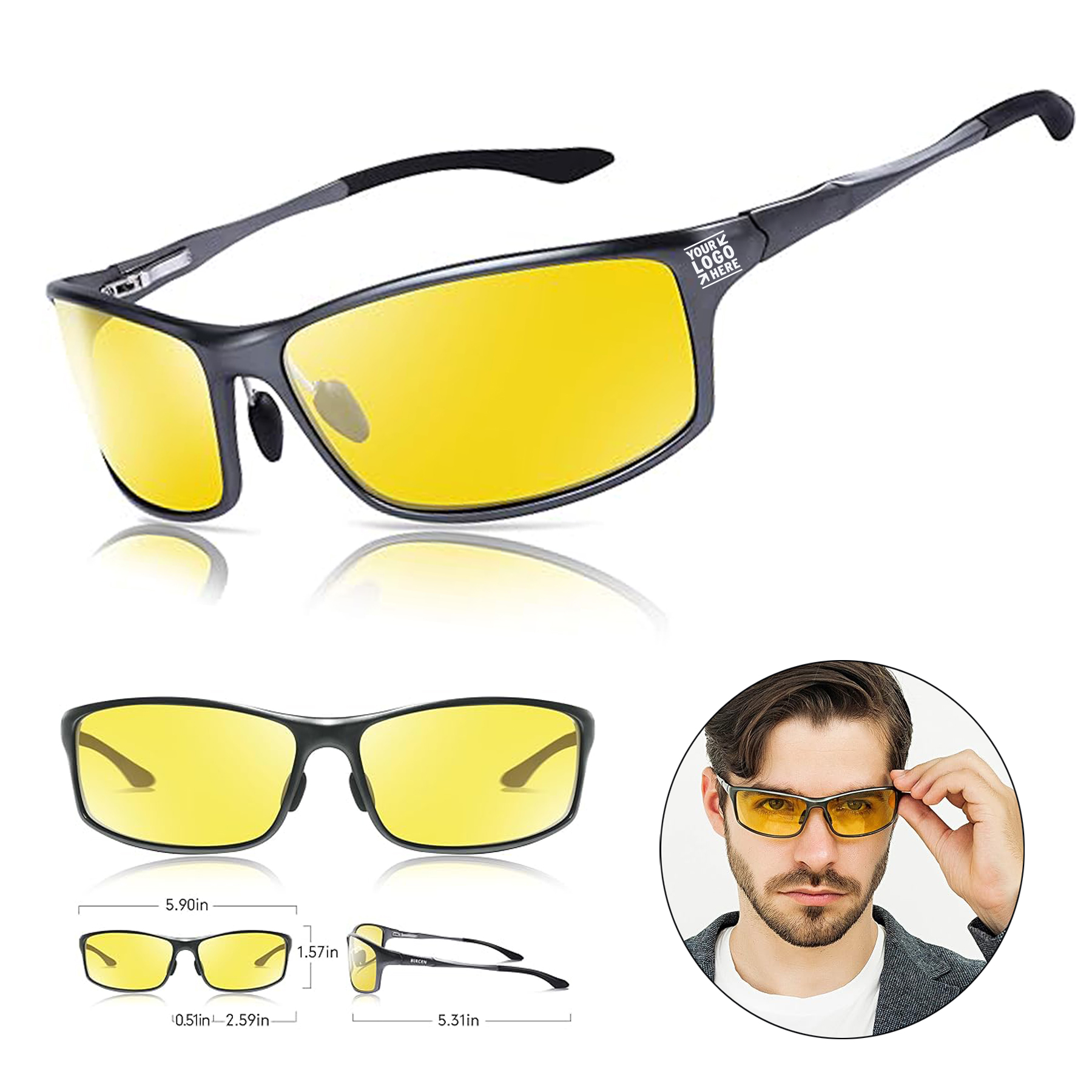 Men HD Anti Glare Al-Mg Frame Night Driving Vision Glasses