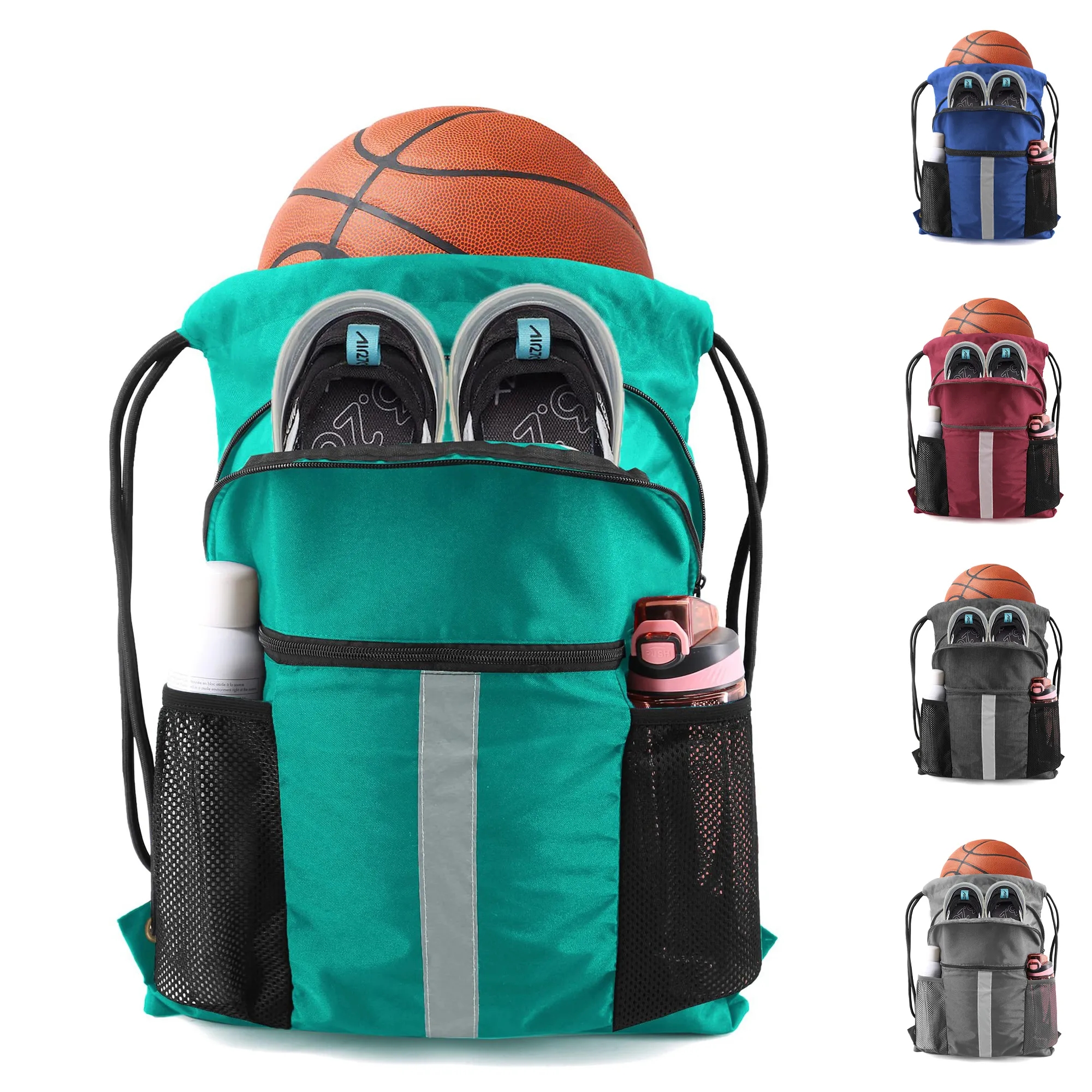 Drawstring Backpack Sports Gym Bag With Shoe Compartment 2