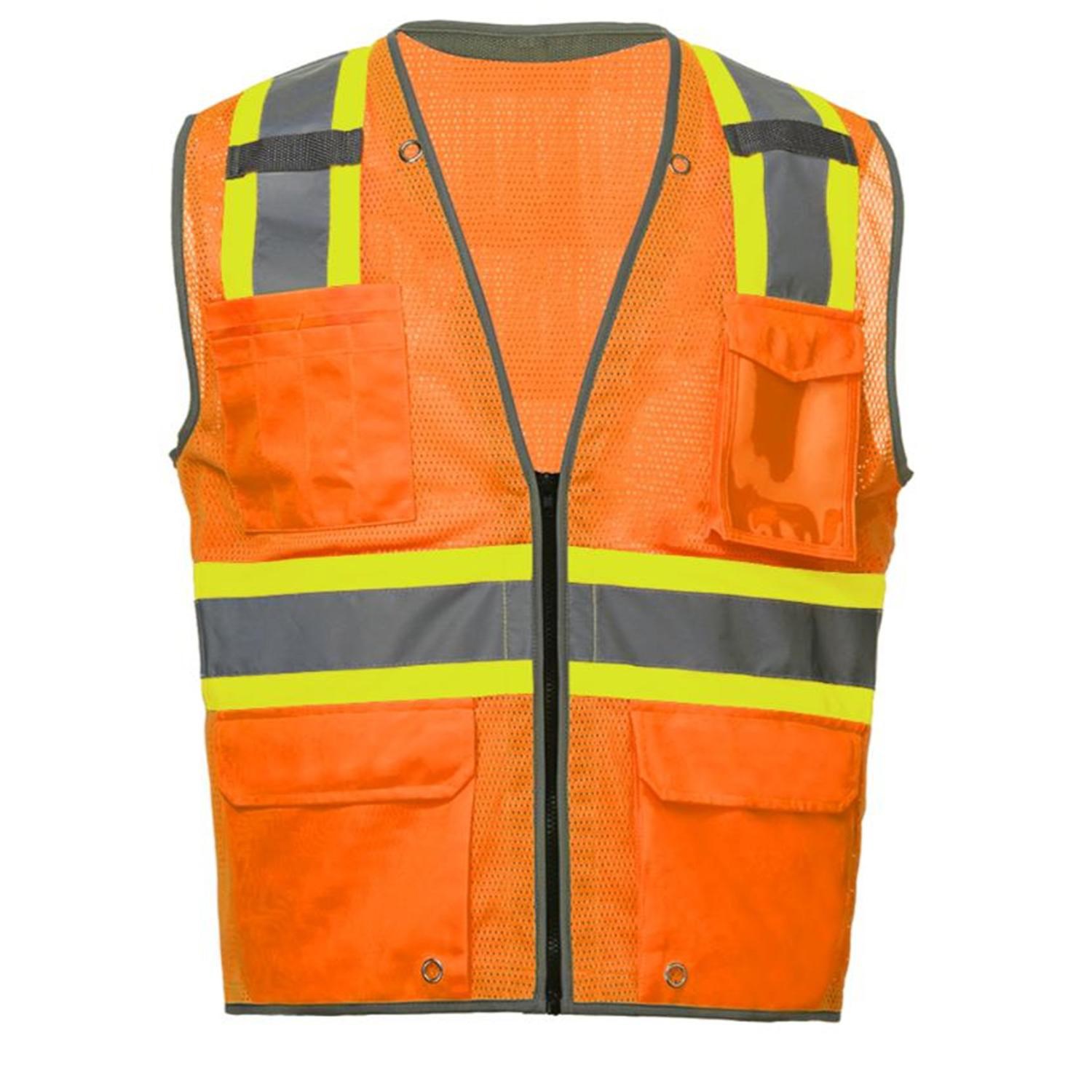 3.8 Oz. Polyester Class 2 Reflective Piping Cross Back Safety Vest With Dual Mic Tab & 4 Pockets