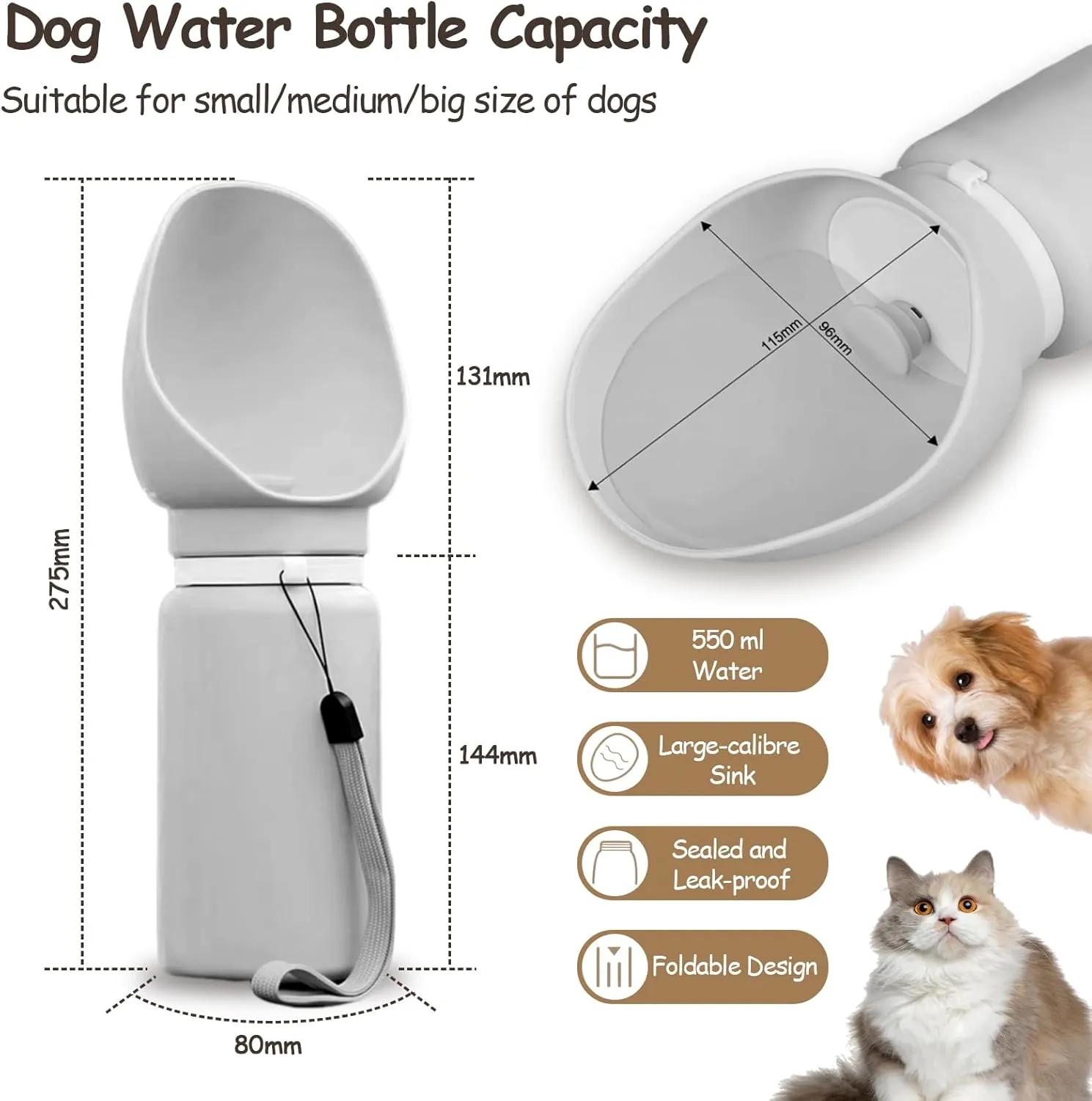 550ml Dog Water Bottle with Extra Wide Drinking Cup 5