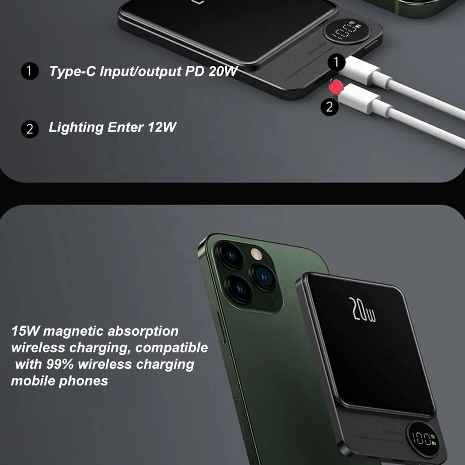10000mAh Fast Magnetic Wireless Power Bank 7