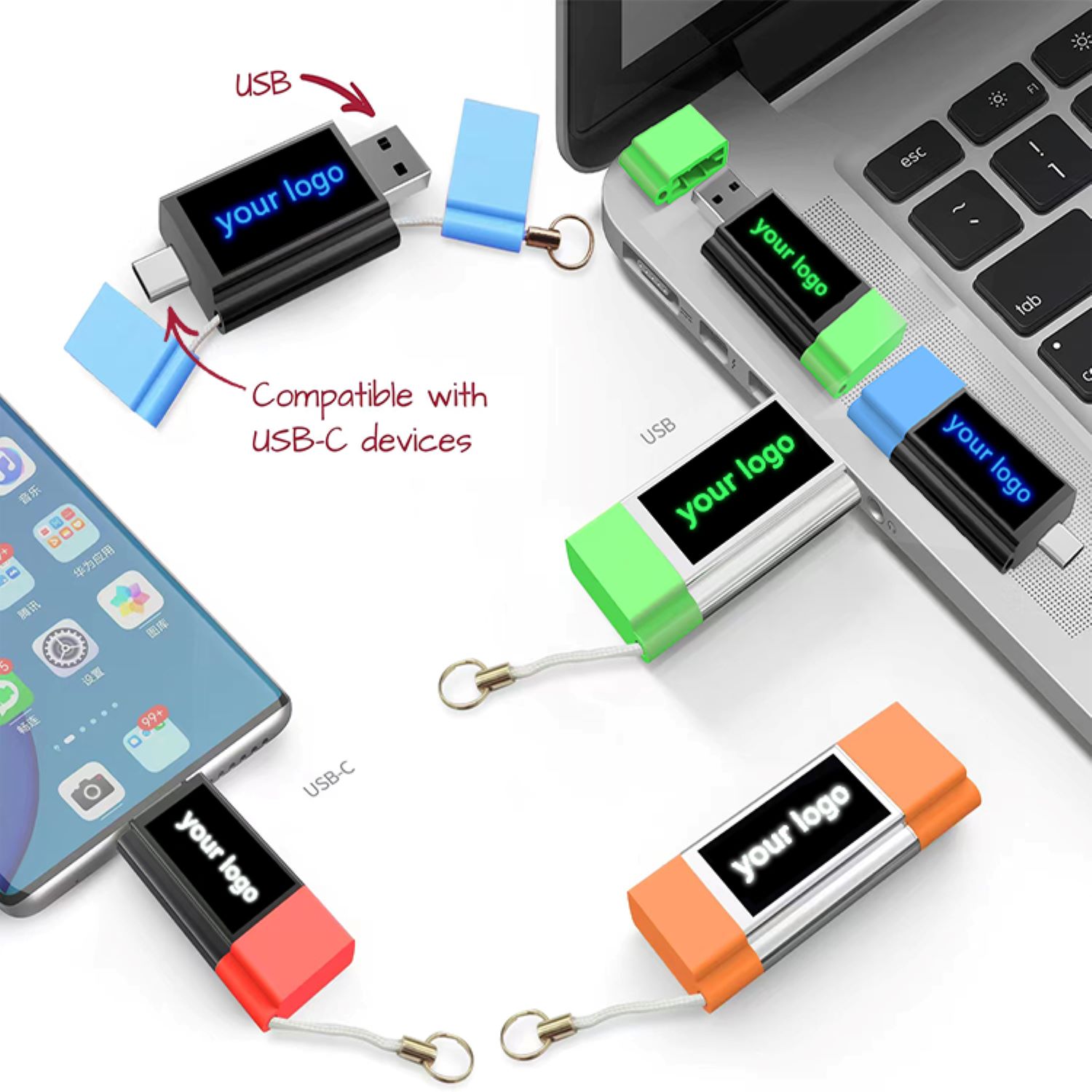 Light Up Dual Capped USB Flash Drive with OTG USB-C 2