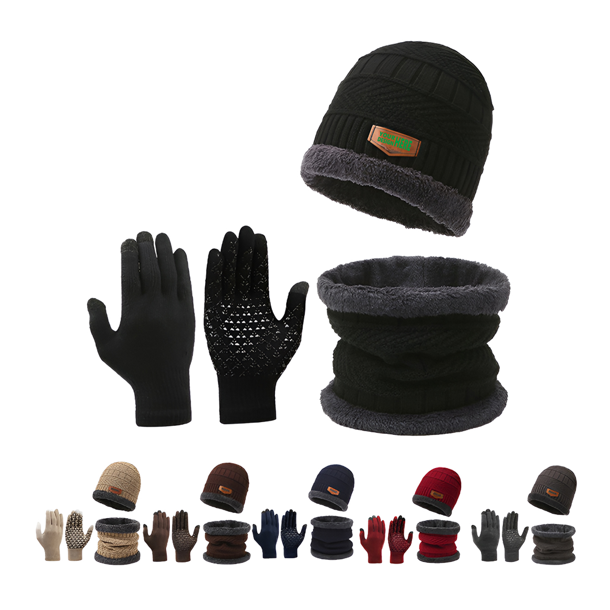 MOQ50 Personalized Winter Hat Scarf Gloves Set 2