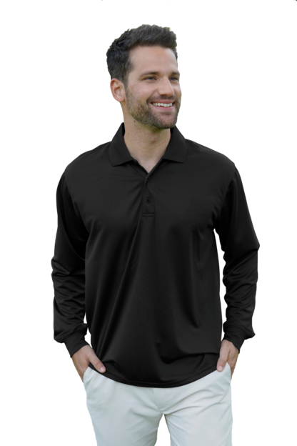 Vansport Omega Long Sleeve Solid Mesh Tech Polo