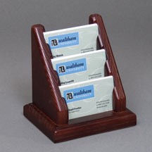 3-Pocket Solid Oak Business Card Holder