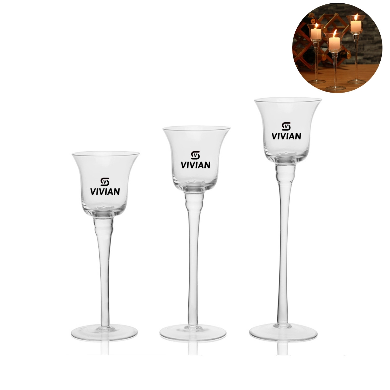 Glass Pillar Candle Holder Set 2