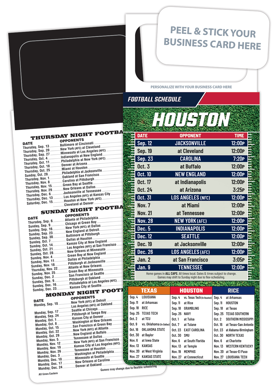 Pro Football Schedule Magnet - Peel and Stick Business Card (3.5x9) 1