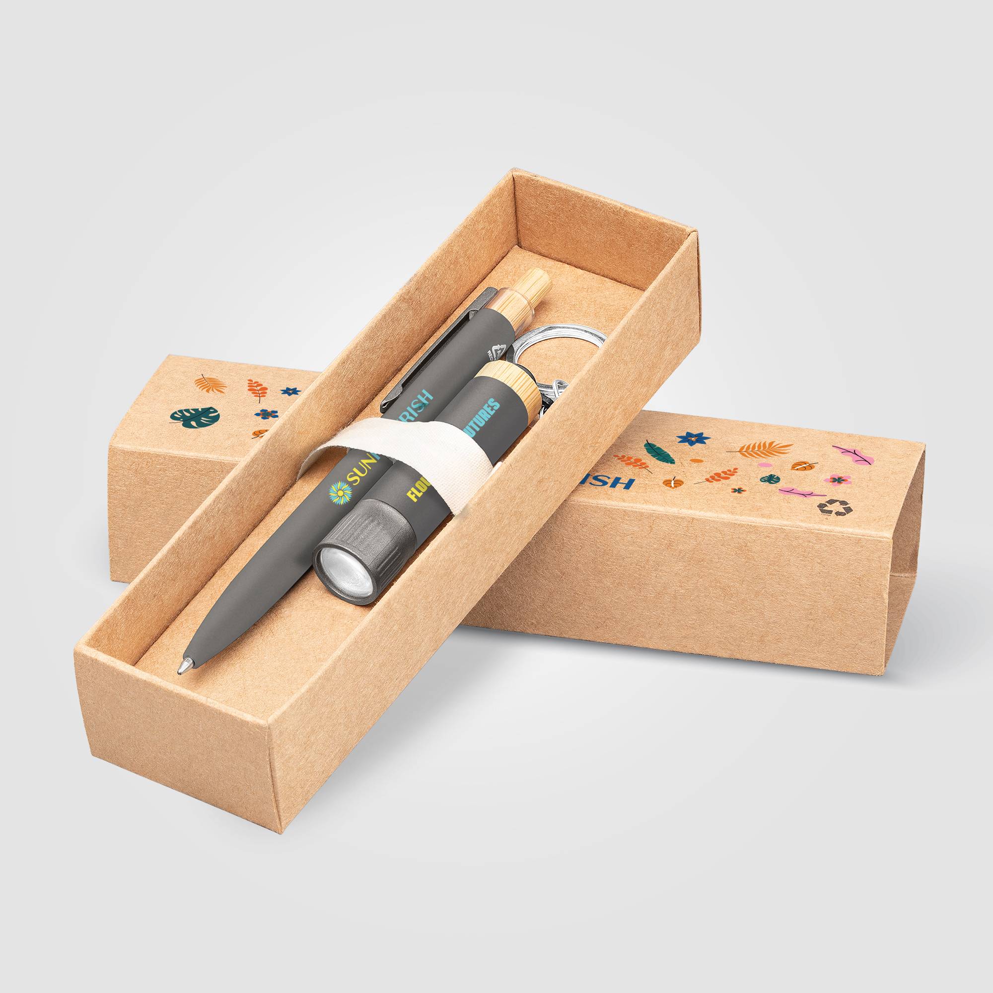 Reborn Recycled Aluminum Bamboo Accented Pen & Flashlight Gift Set 5
