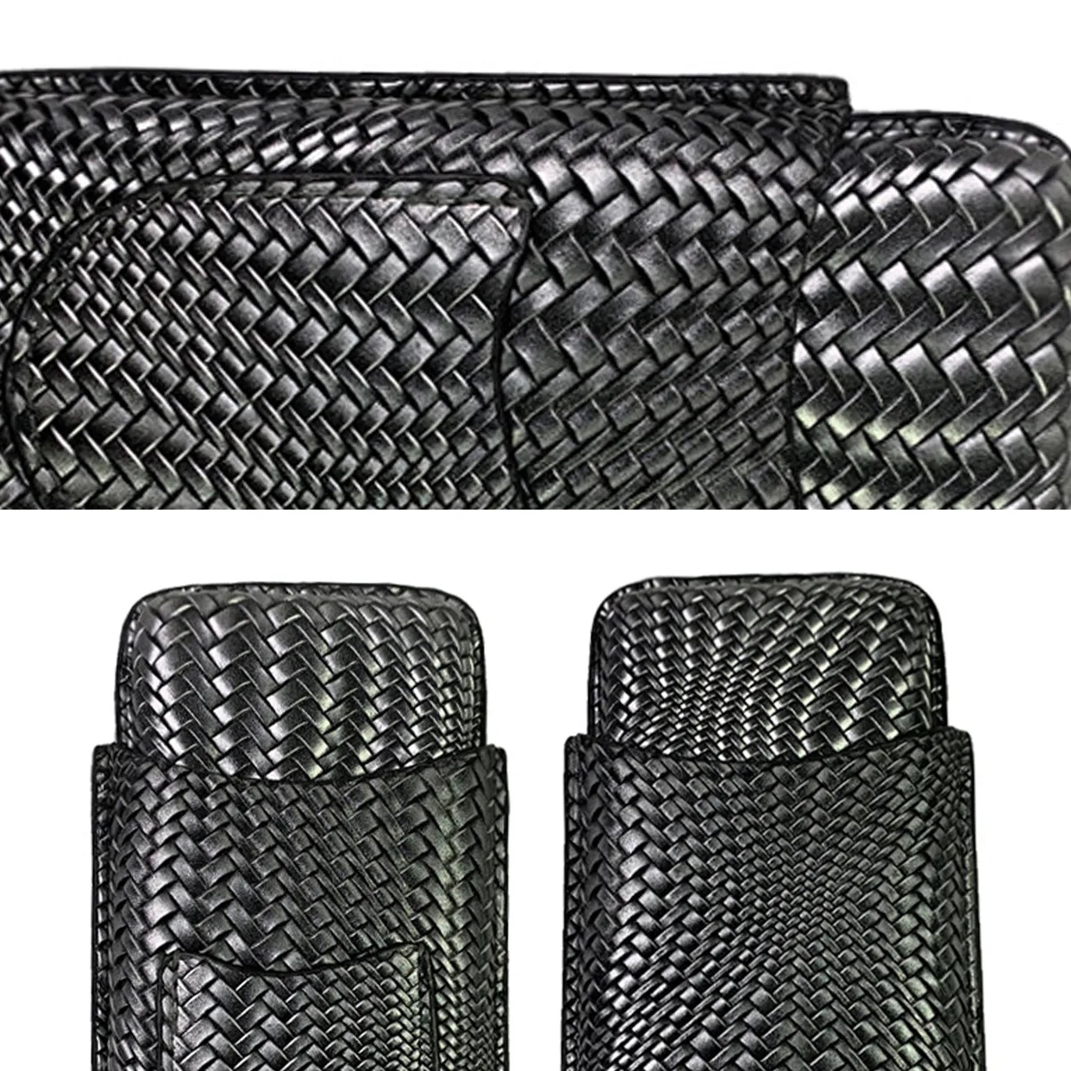 Embossed Woven Leather Cigar Case With Cutter Pocket 4
