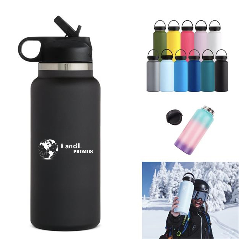 Flask Wide Mouth vacuum insulated stainless steel water bottle with leakproof closeable lid, custom water bottle with logo imprint 2